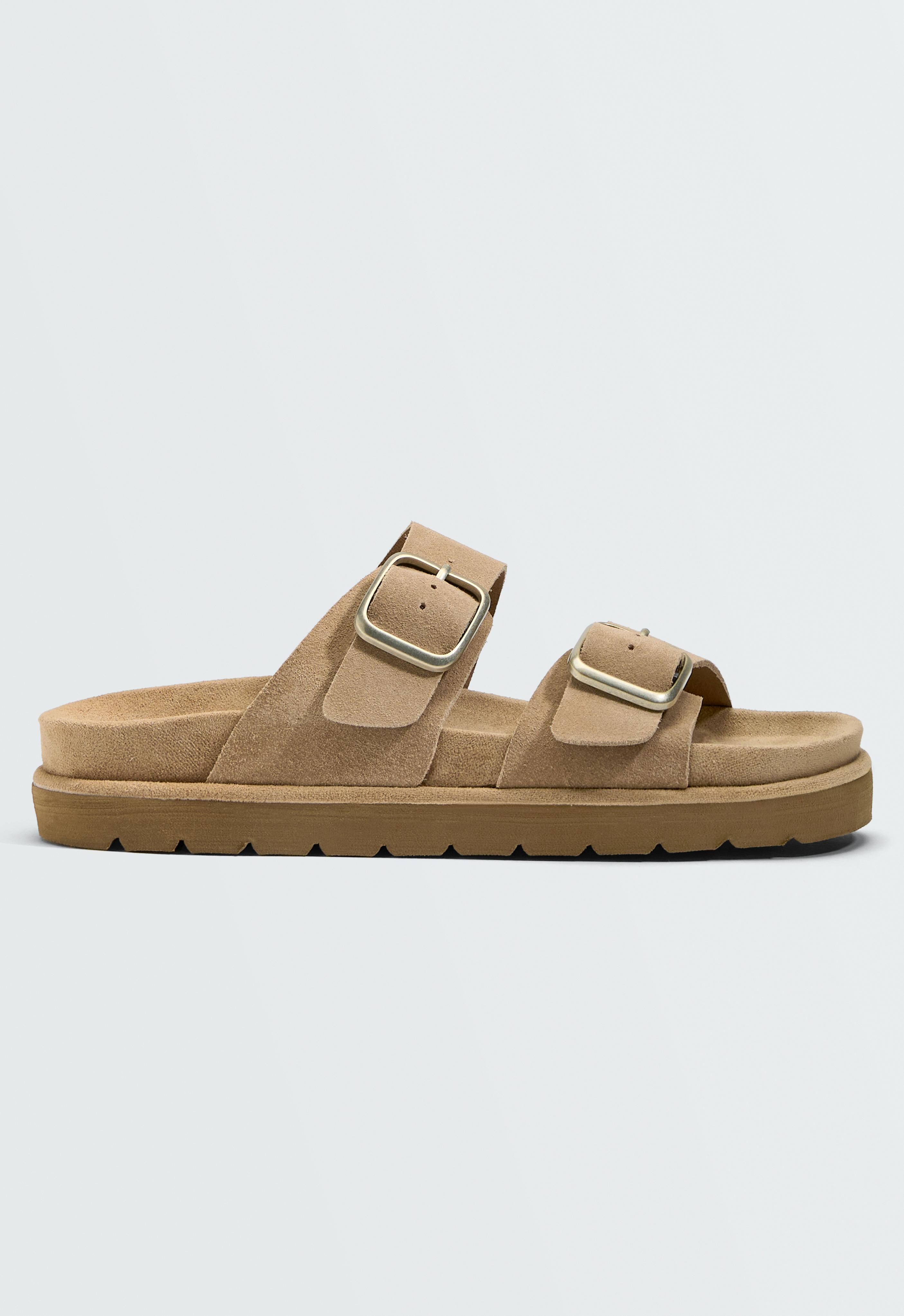 Buckle split-leather platform sandals — TOASTED BROWN