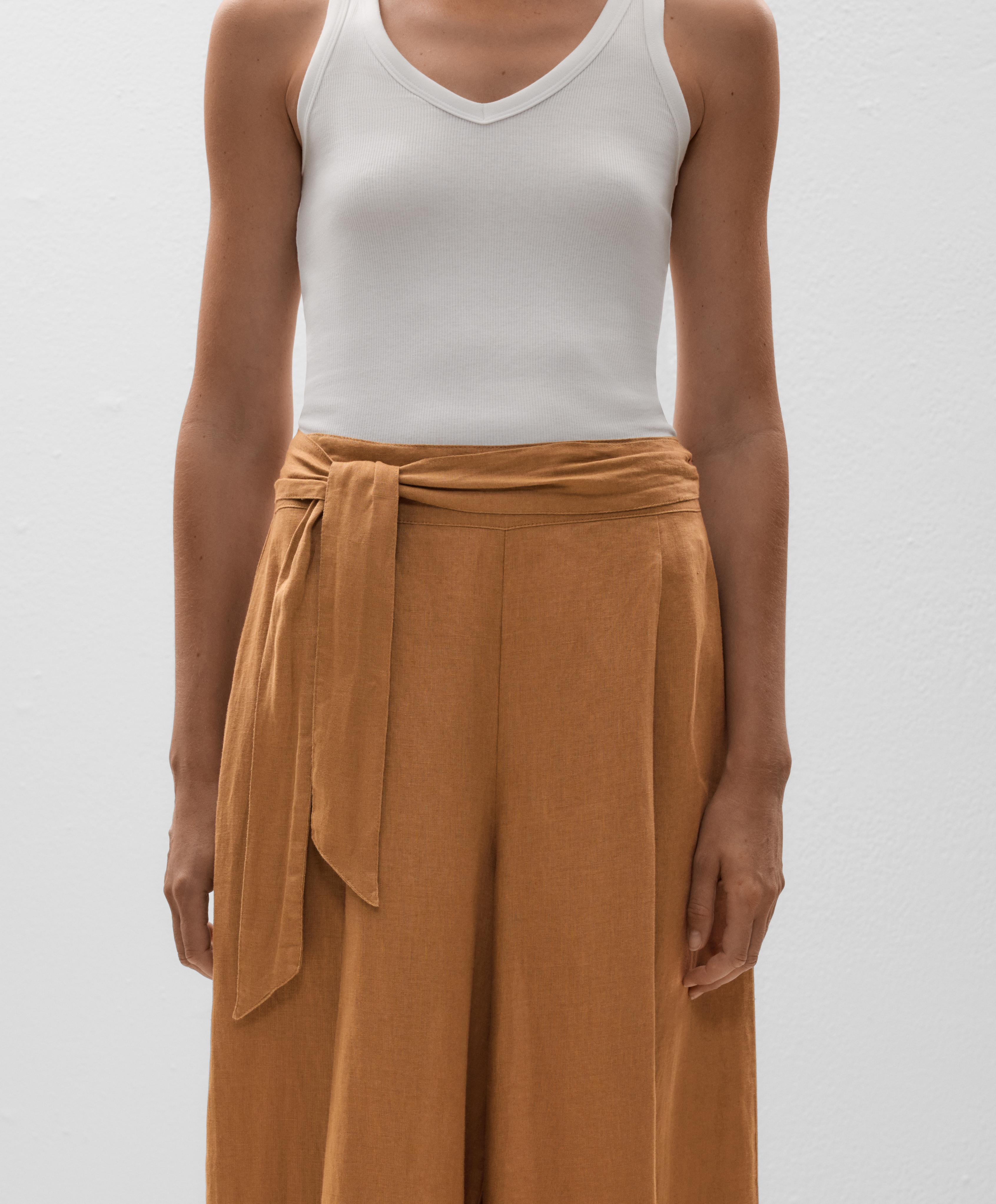 100% linen wide-leg tie waist trousers - Sale 100% linen wide-leg tie waist trousers - Sale