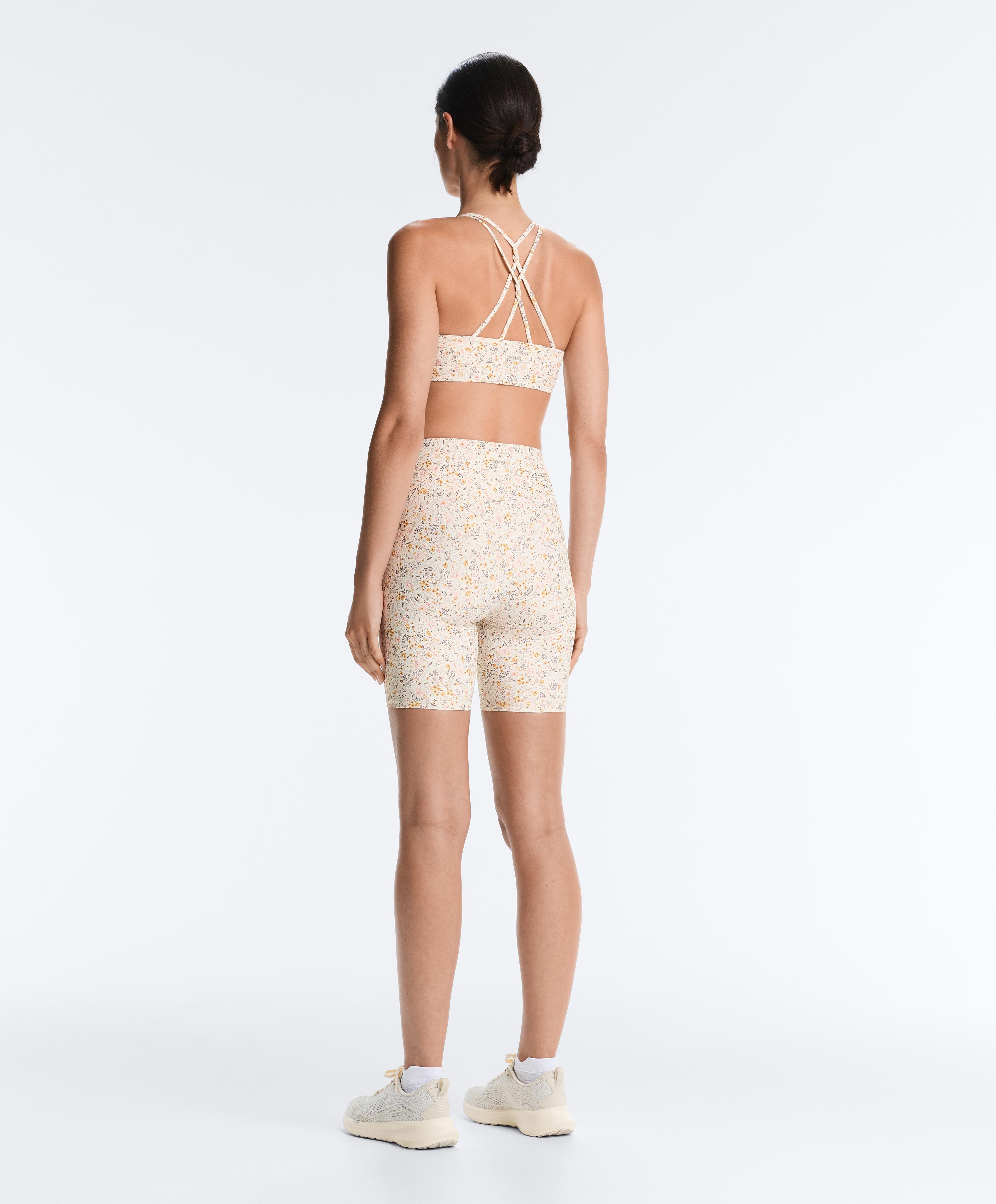 Comfortlux 20cm high-waisted floral biker leggings — PALE ECRU