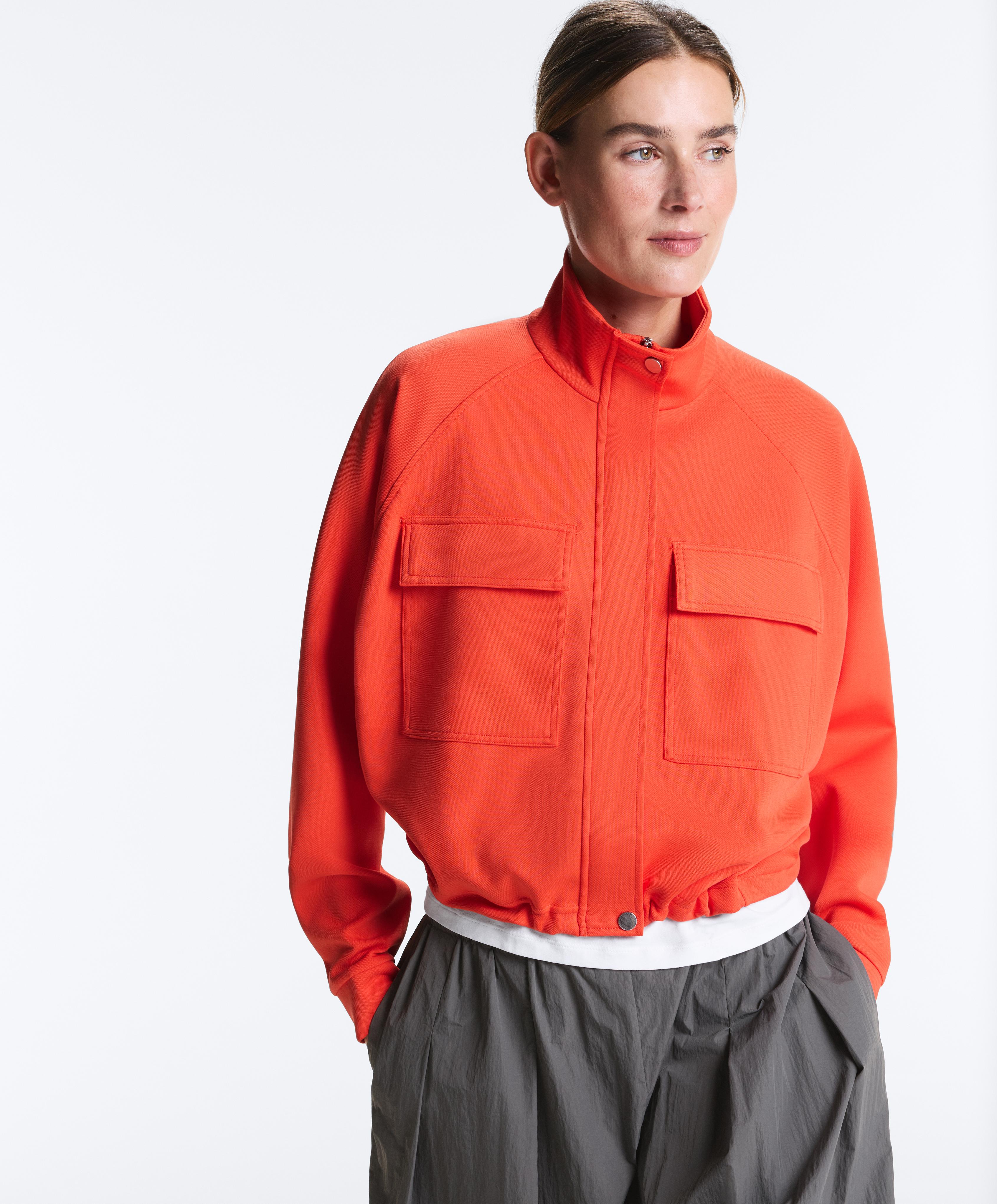 Cotton piqué pocket jacket — BRIGHT ORANGE
