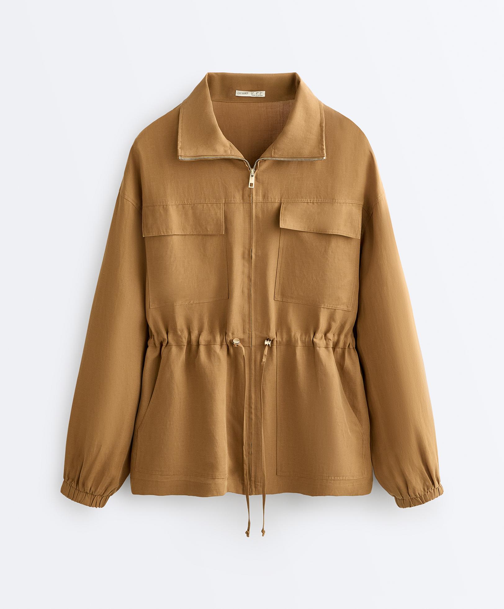 Lyocell and 24% linen blend ruched waist jacket — COPPER
