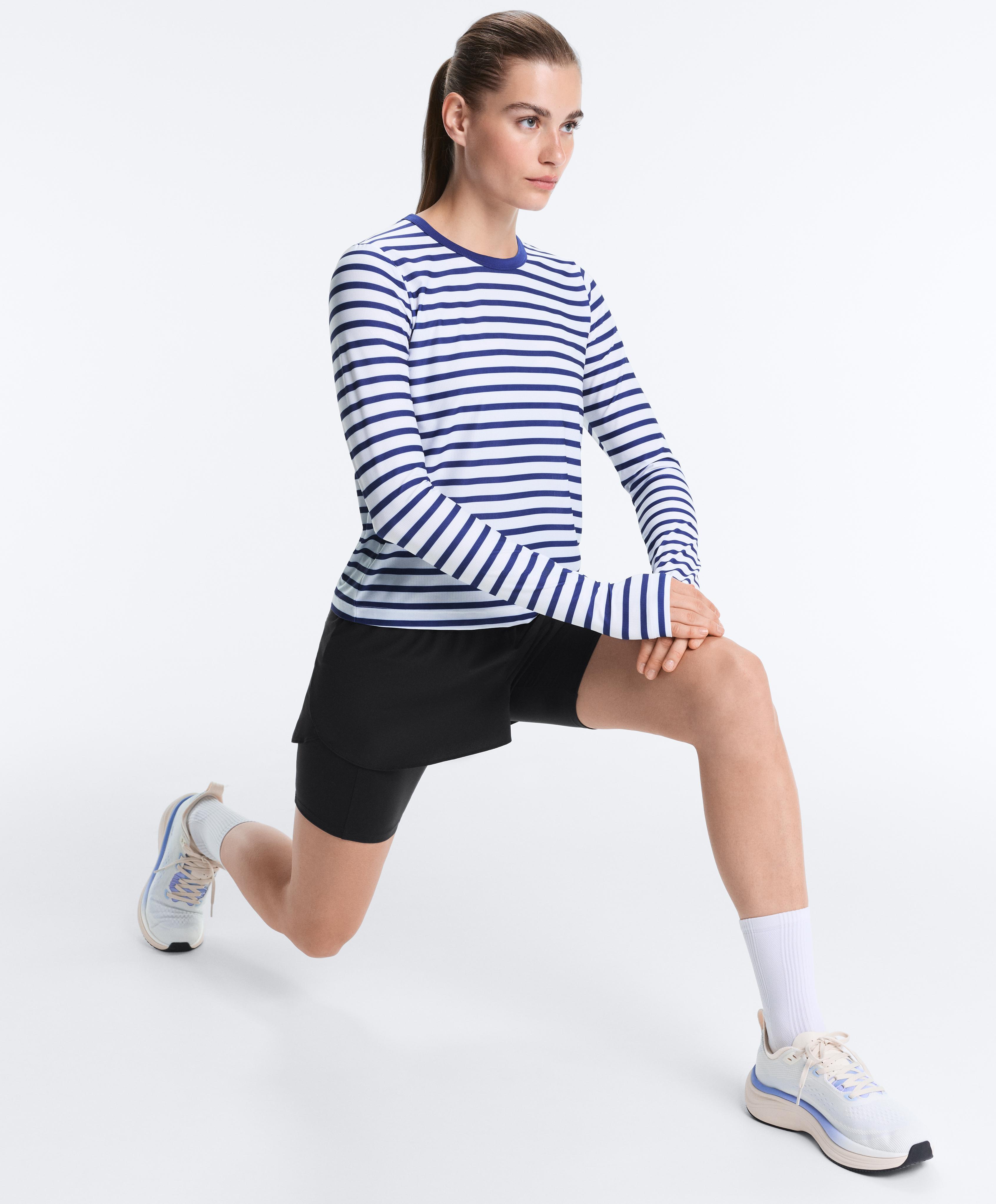 Striped long-sleeved technical T-shirt — ELECTRIC BLUE