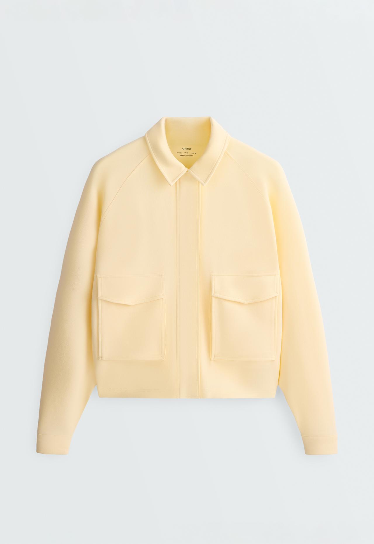 Cotton piqué pocket jacket — PALE YELLOW