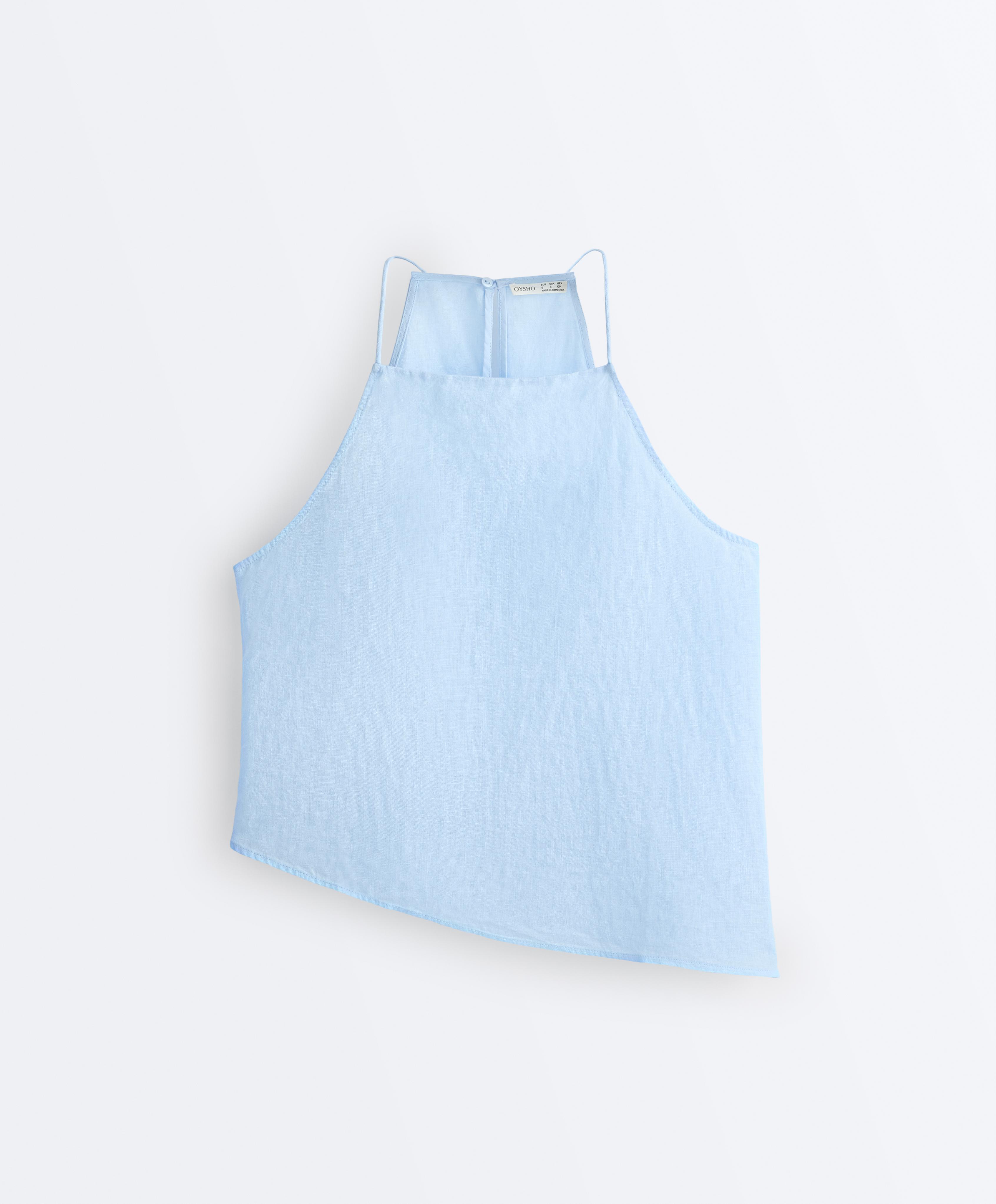 Asymmetric 100% linen sleeveless top — SKY BLUE