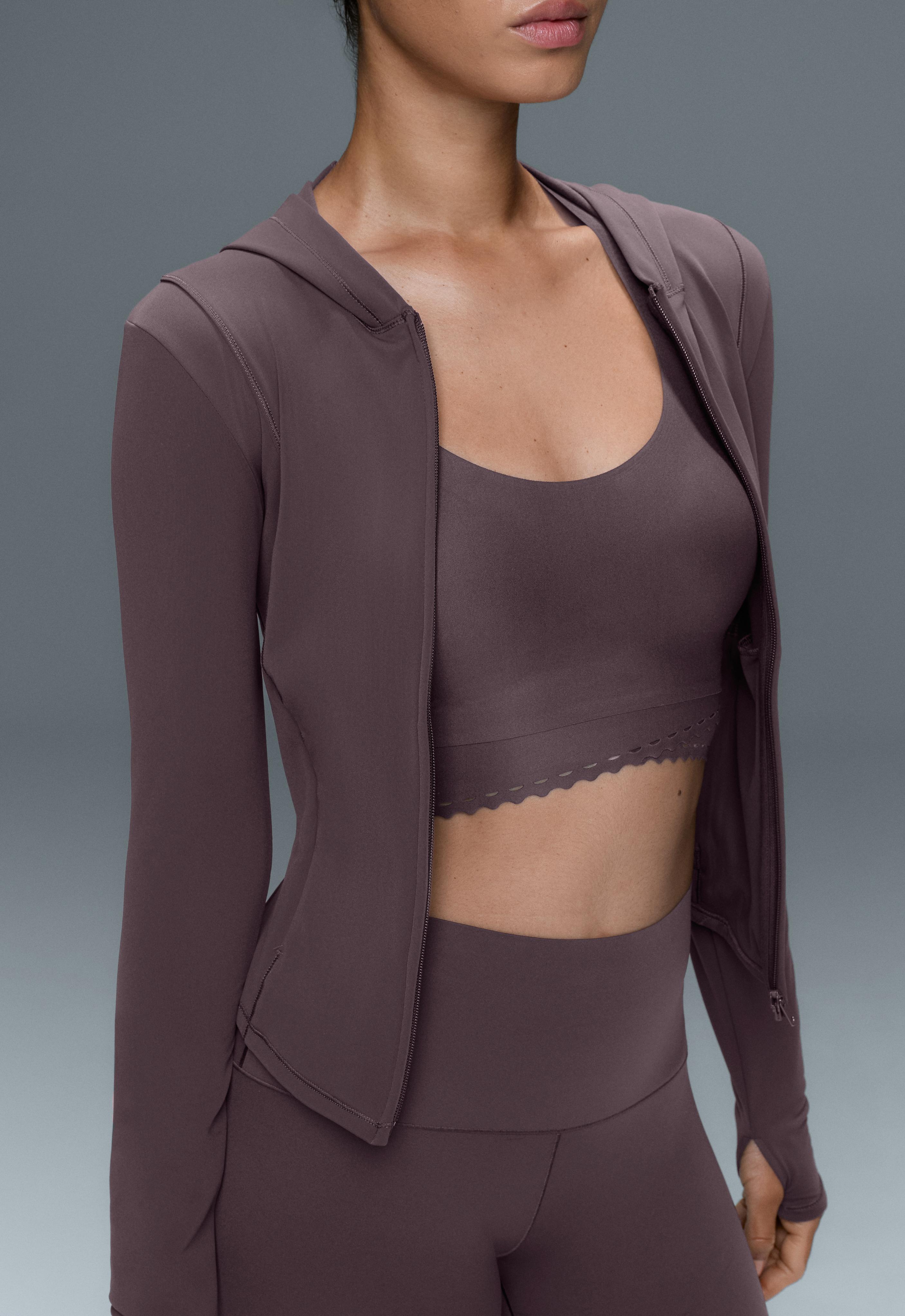 Light warm cropped technical jacket — Purplish brown