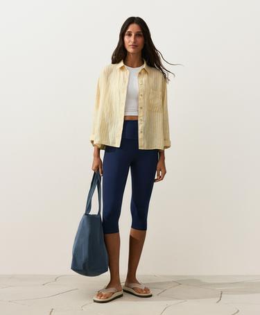 Striped 100% linen cropped shirt — SOFT YELLOW 3