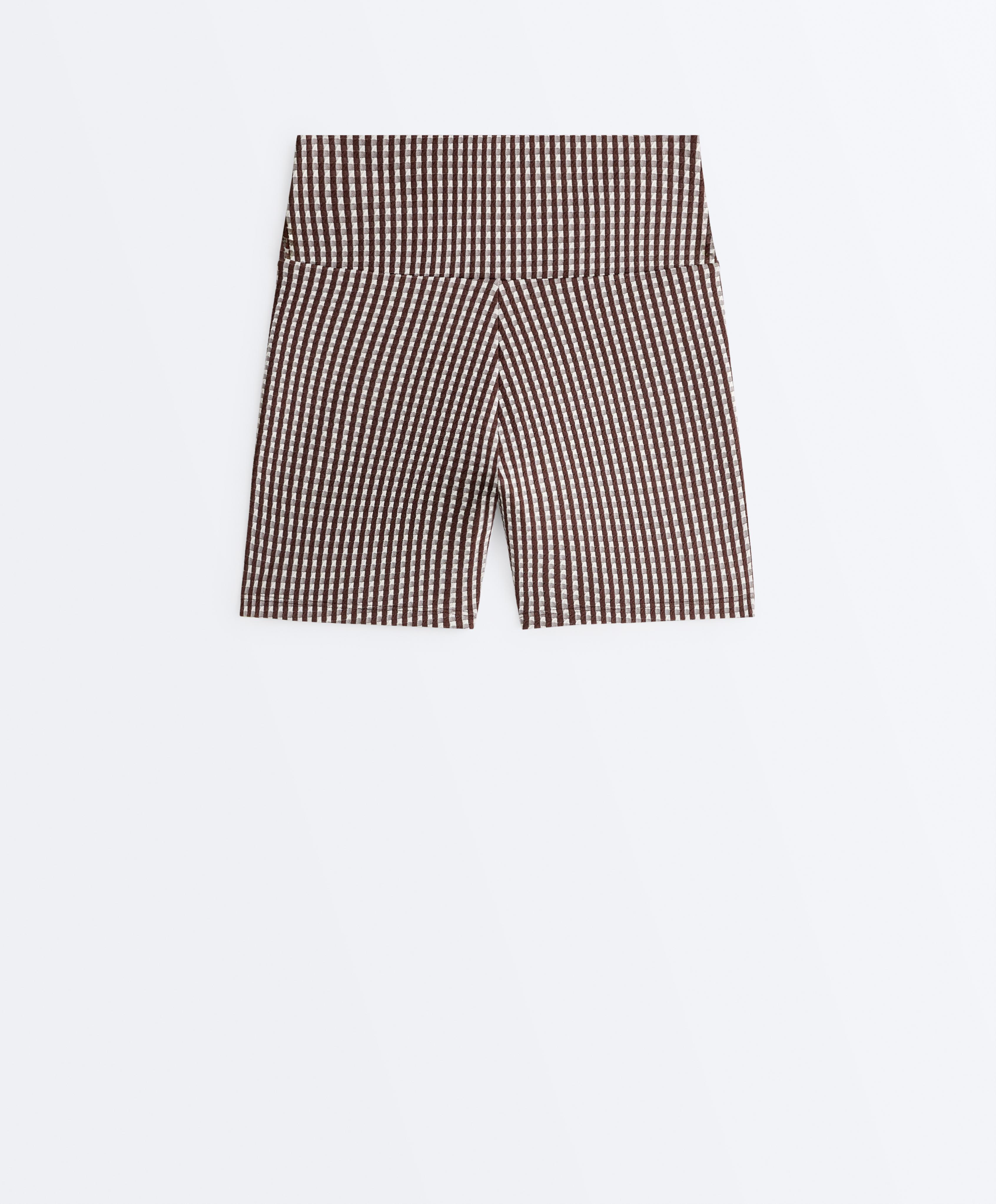 Comfortlux high-rise 10cm gingham hot pants — DARK REDDISH‑BROWN