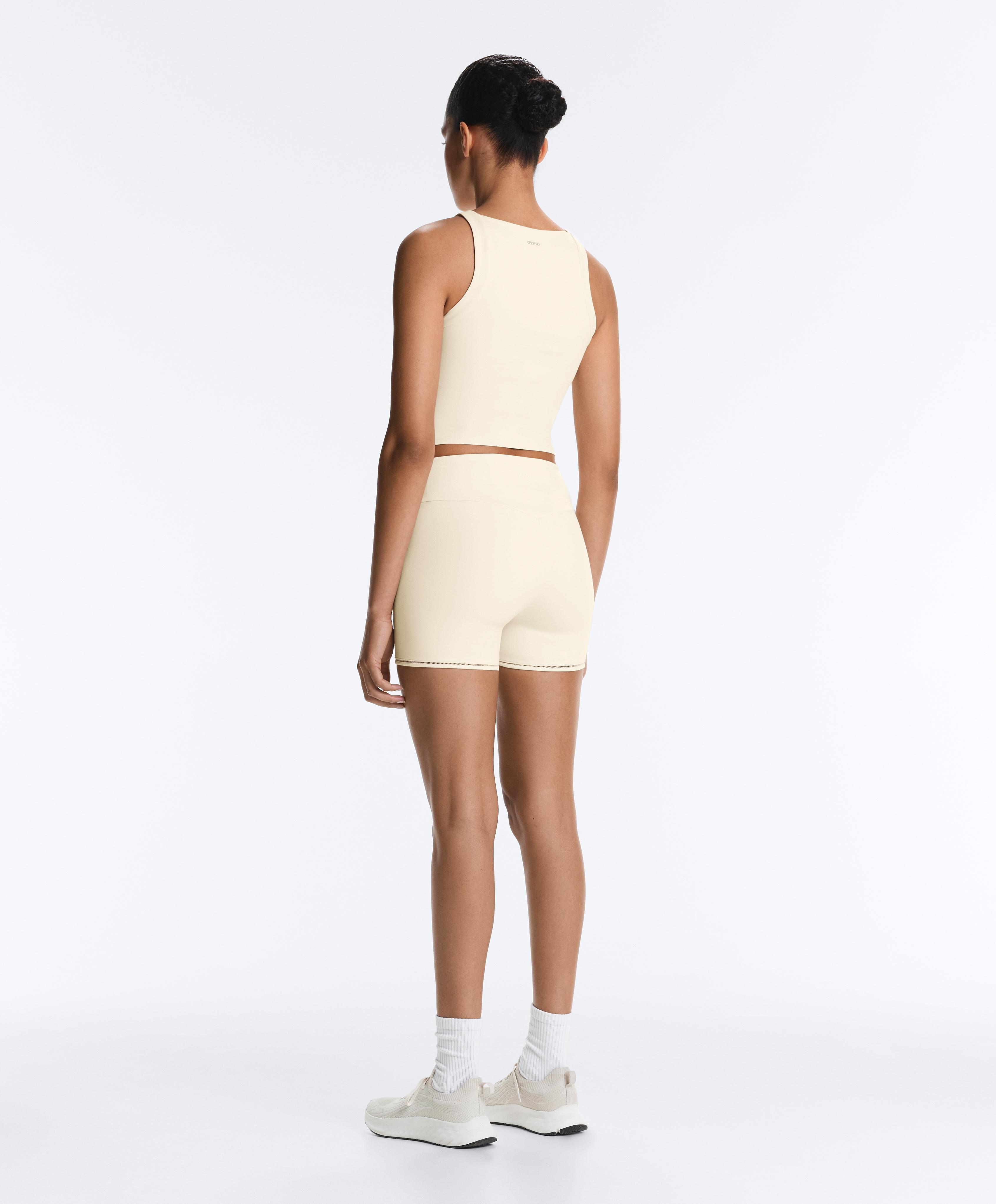 Comfortlux halterneck tank top with hemstitch — ECRU