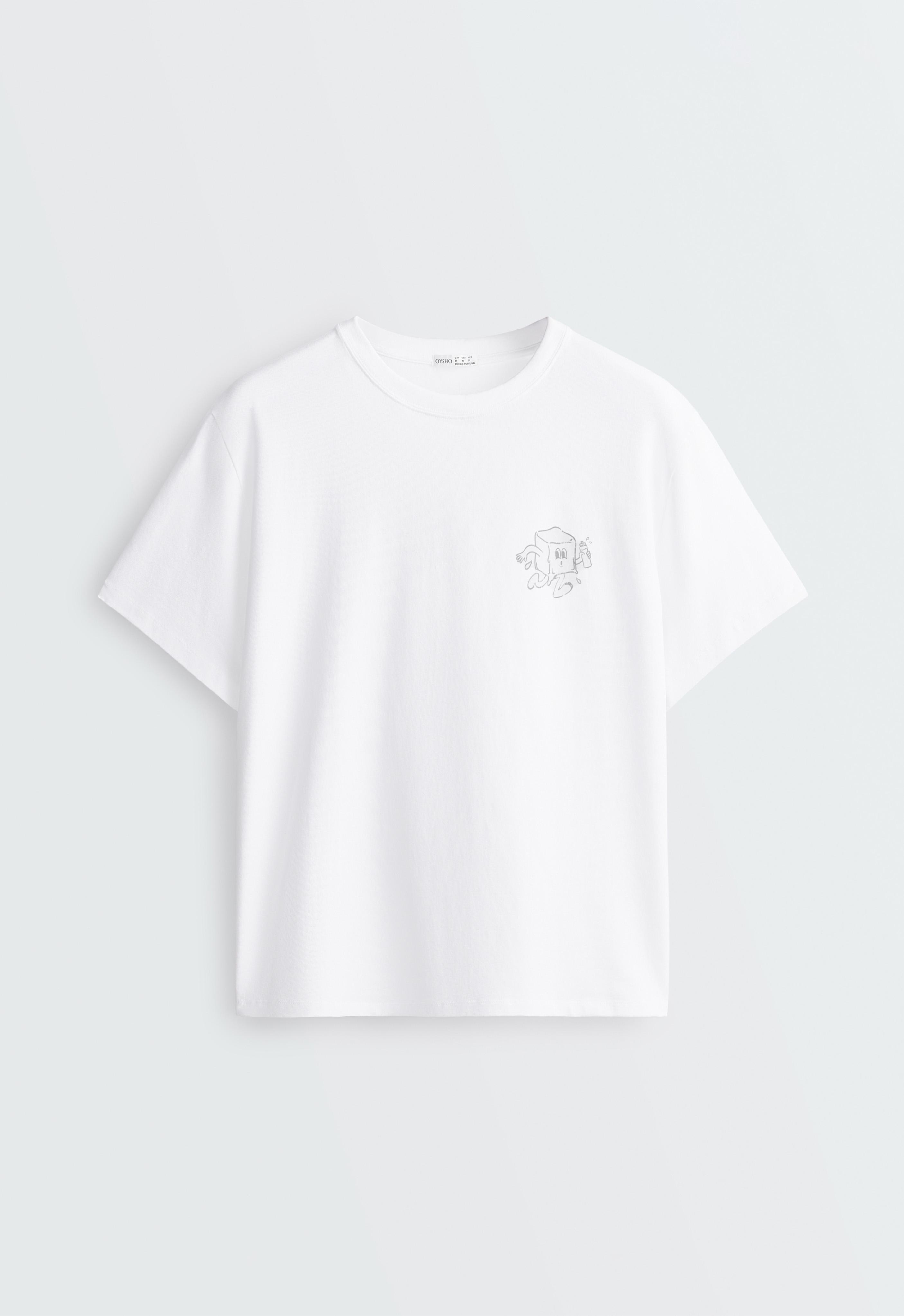 Printed boxy cotton blend short-sleeved T-shirt — WHITE 