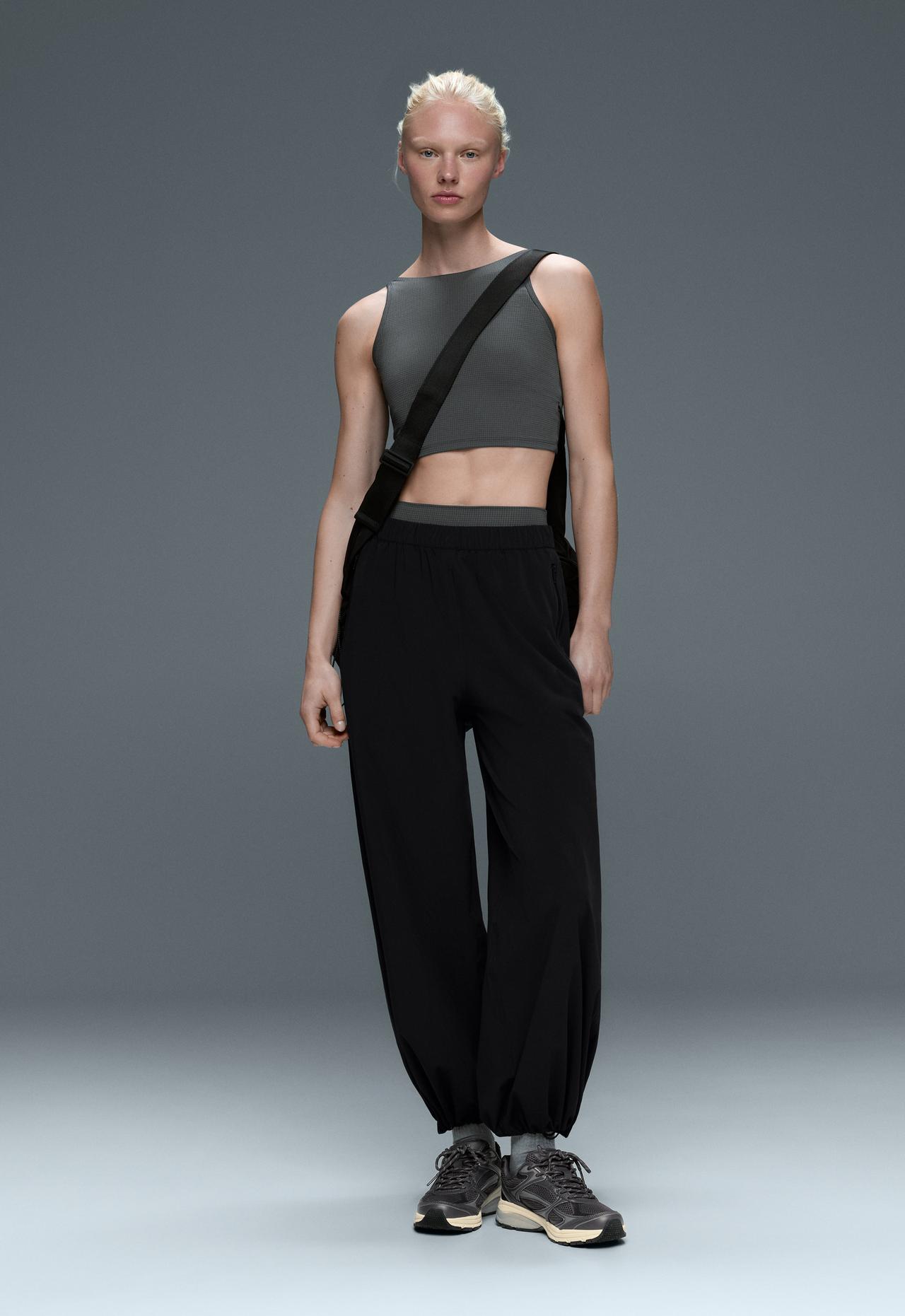 Halter houndstooth print tank top — ANTHRACITE