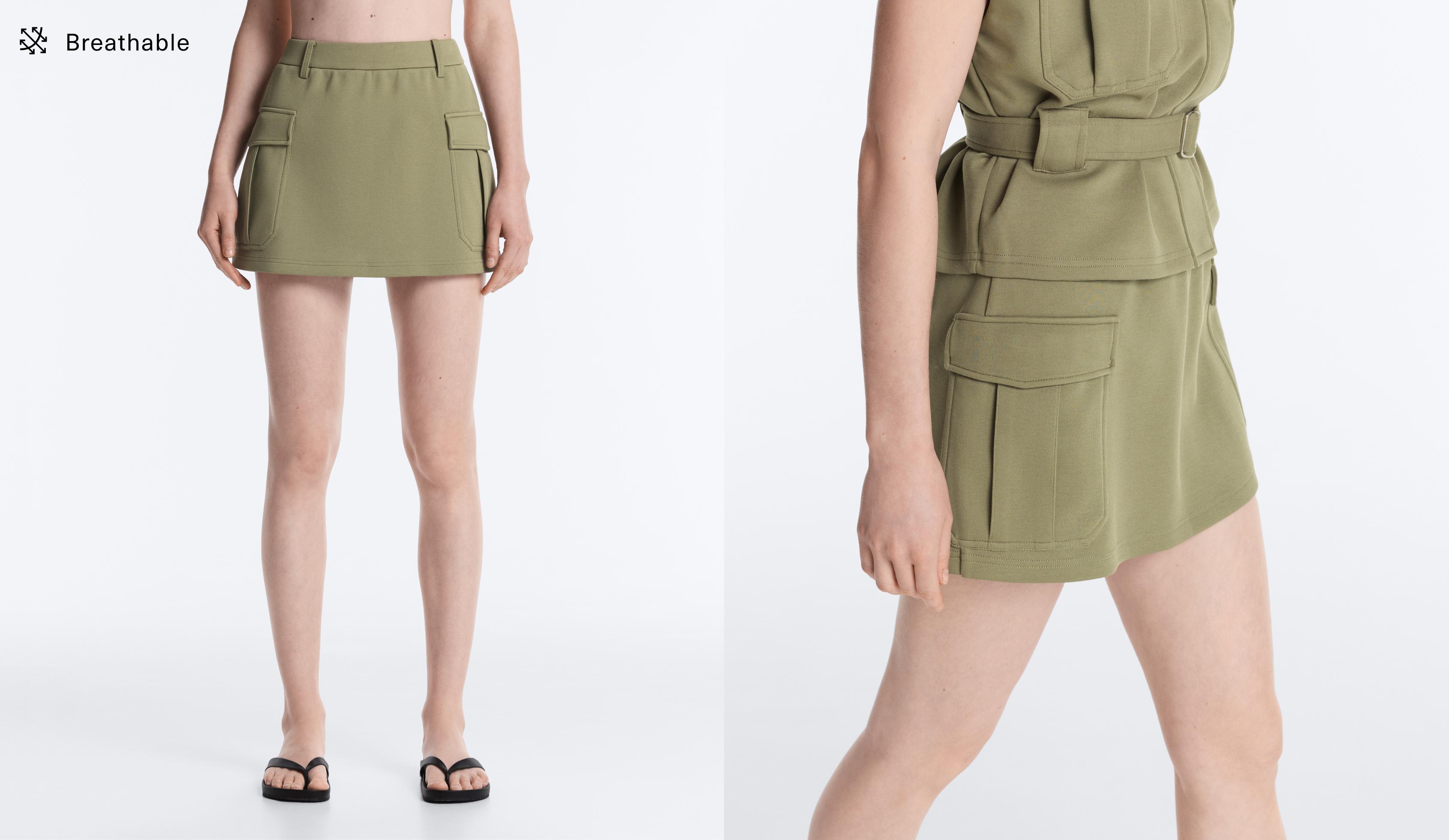 Short piqué skirt with cotton pockets — YELLOW GREEN