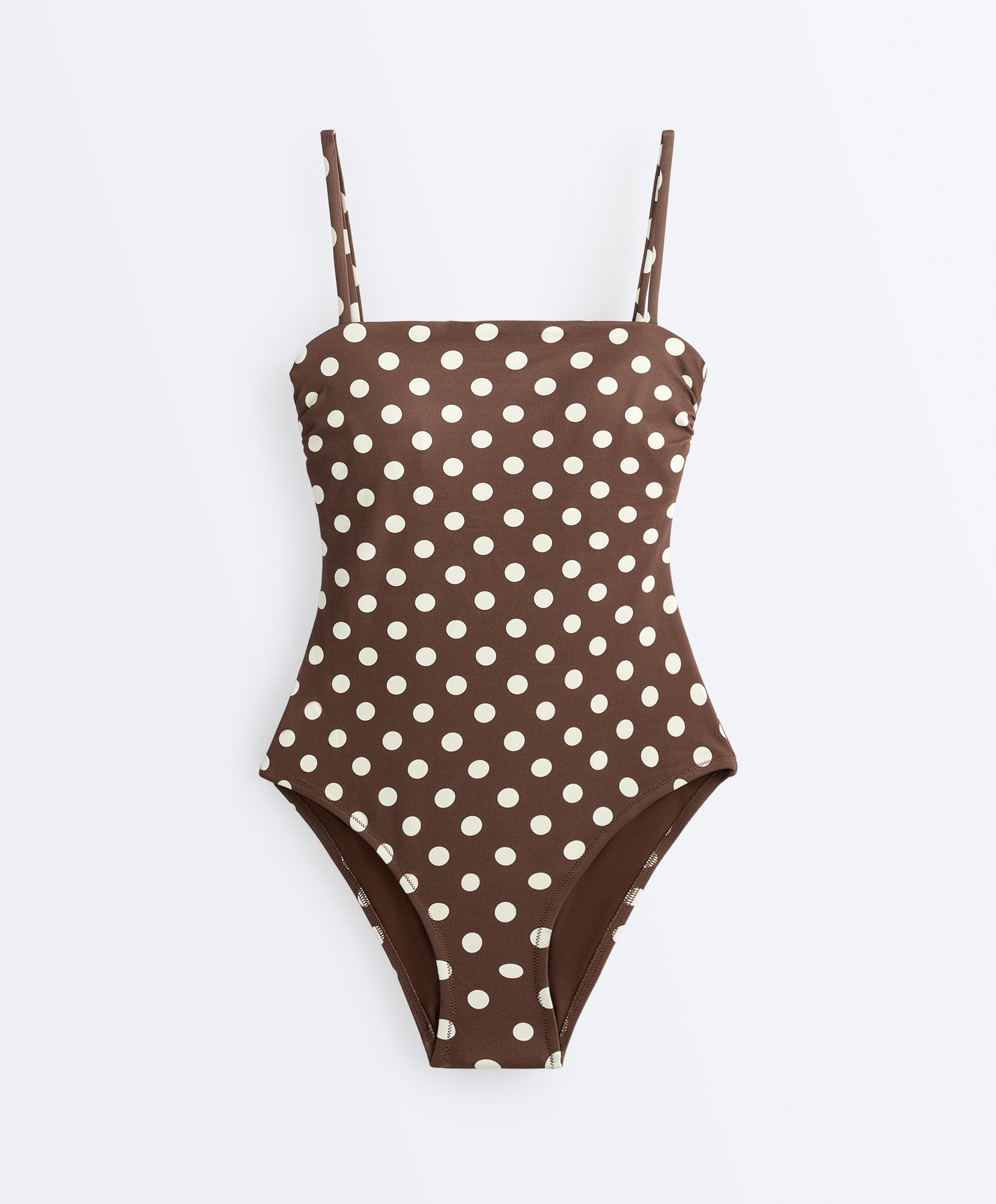 Polka dot piqué bandeau swimsuit | OYSHO United States