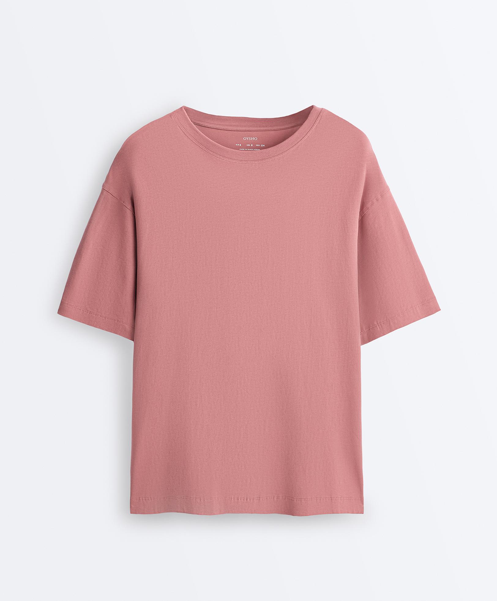 Long short-sleeved cotton blend T-shirt — PALE PINK