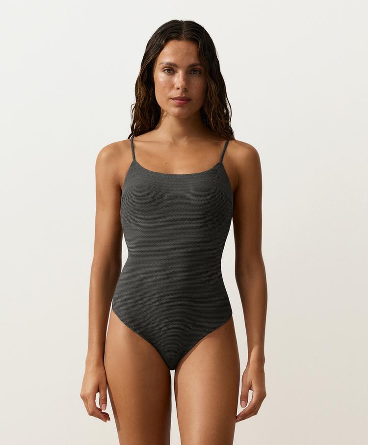 Faded effect jacquard swimsuit — WASHED ANTHRACITE