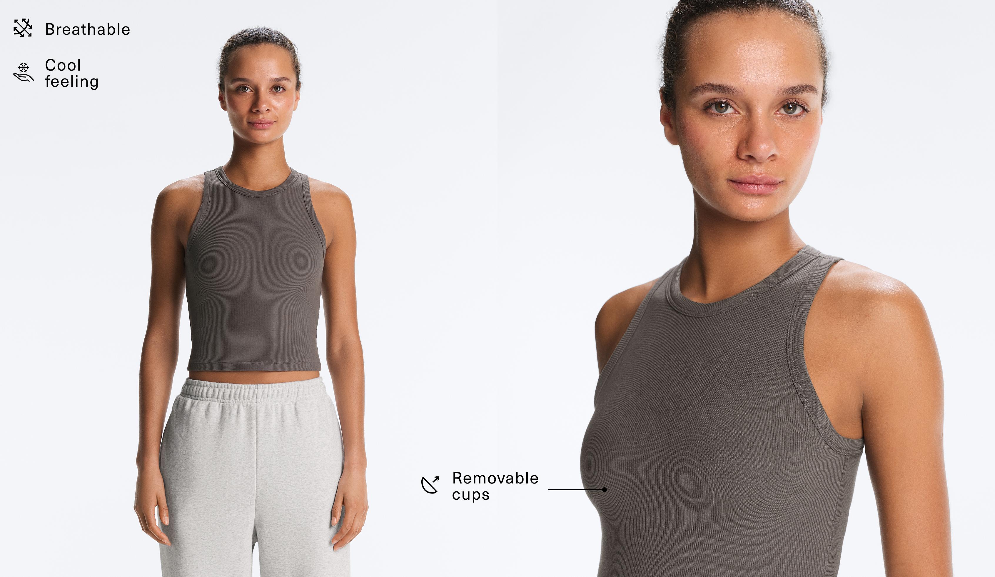 Rib modal blend long tank top — CHARCOAL