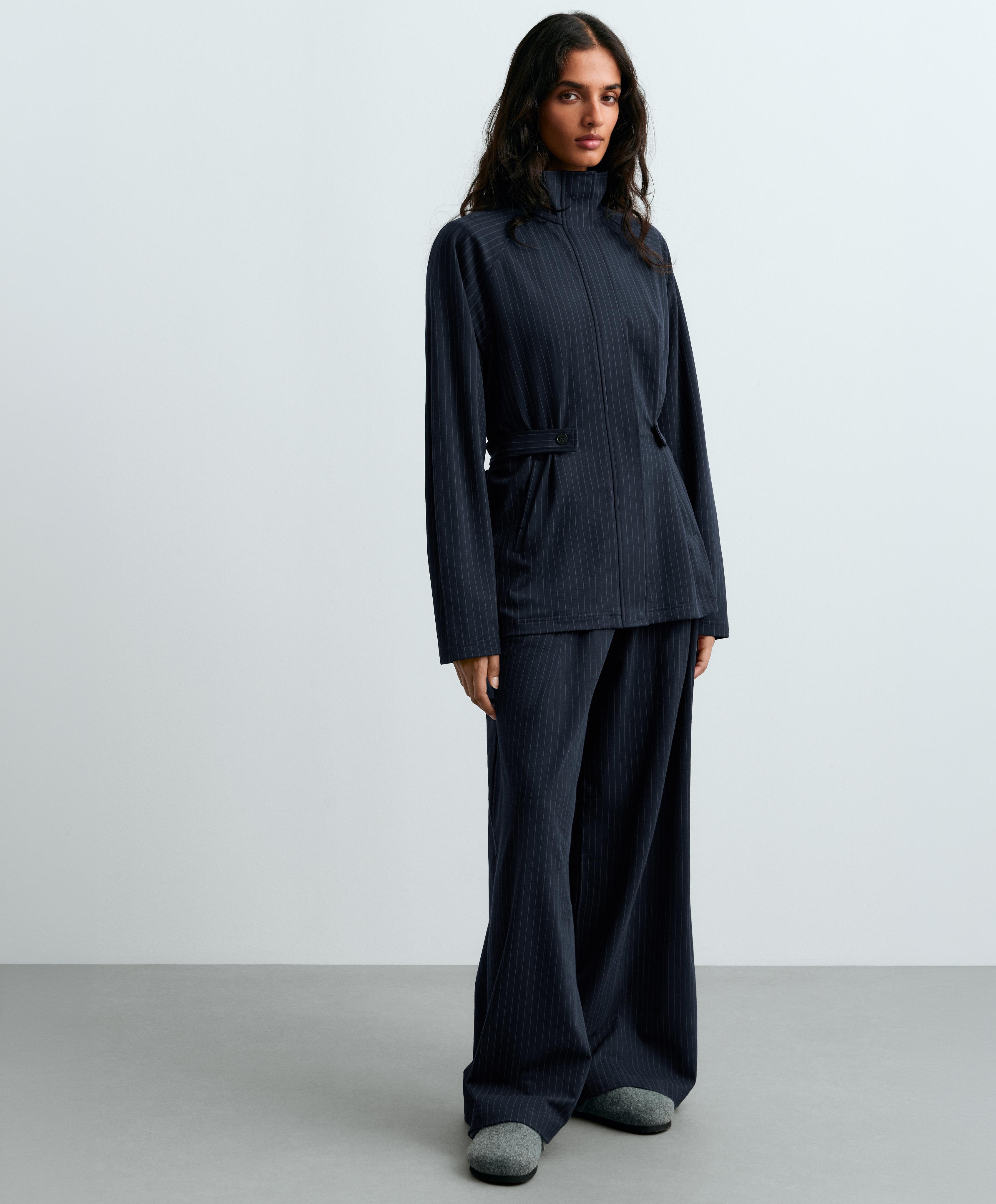 Long pinstripe cotton jacket — NAVY BLUE