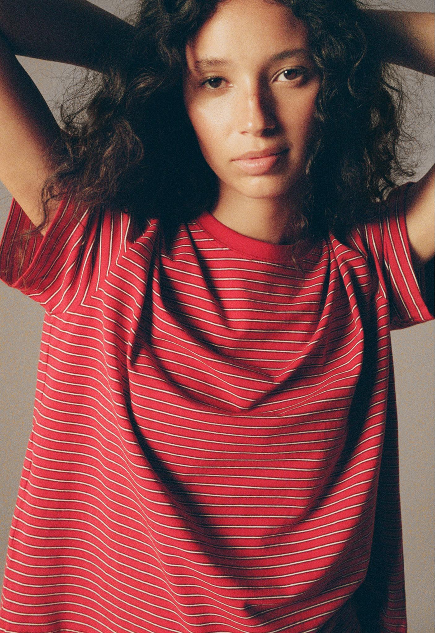 Striped short-sleeved T-shirt — RED