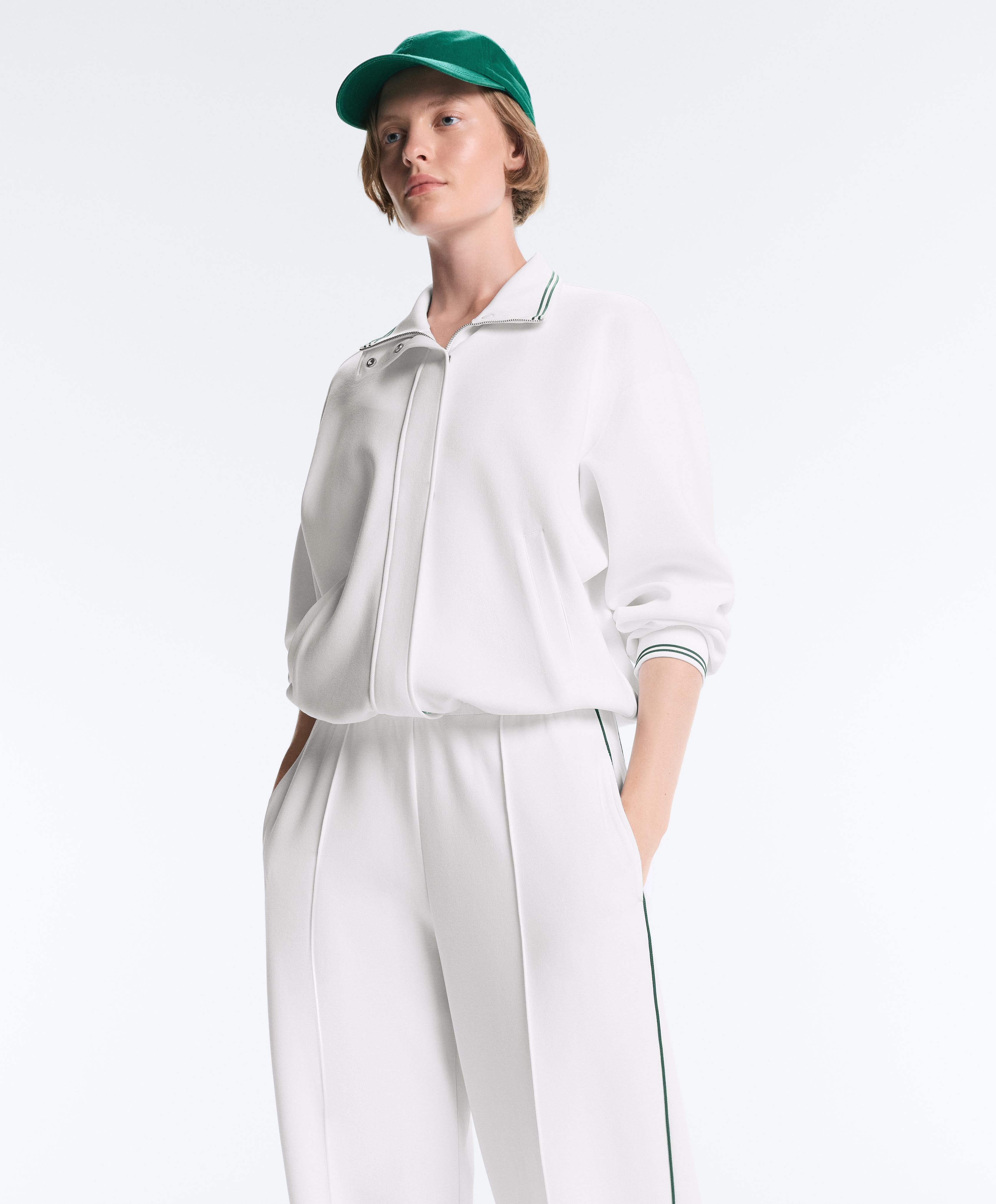 Cotton piqué jacket with piping — WHITE