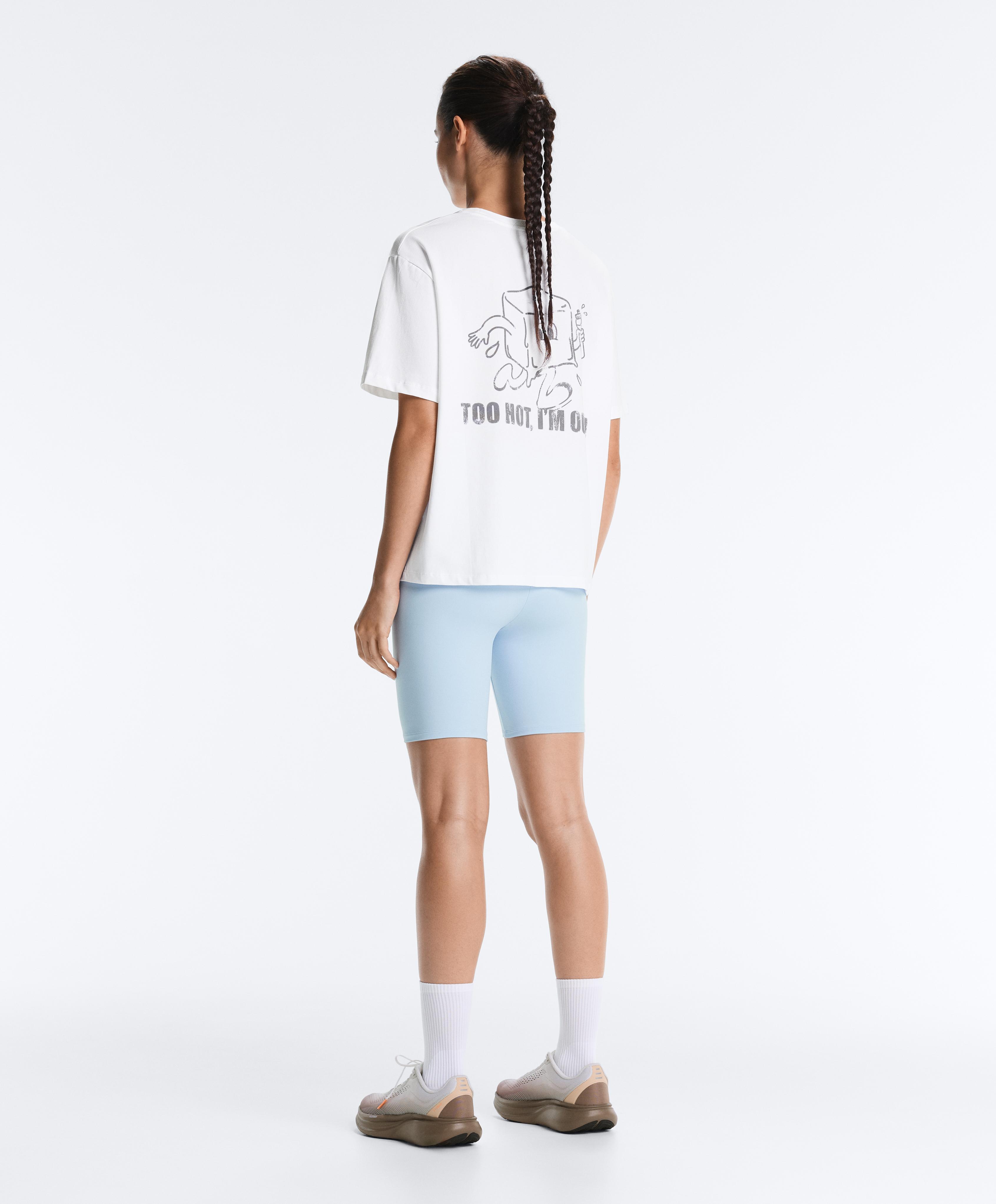 Printed boxy cotton blend short-sleeved T-shirt — WHITE