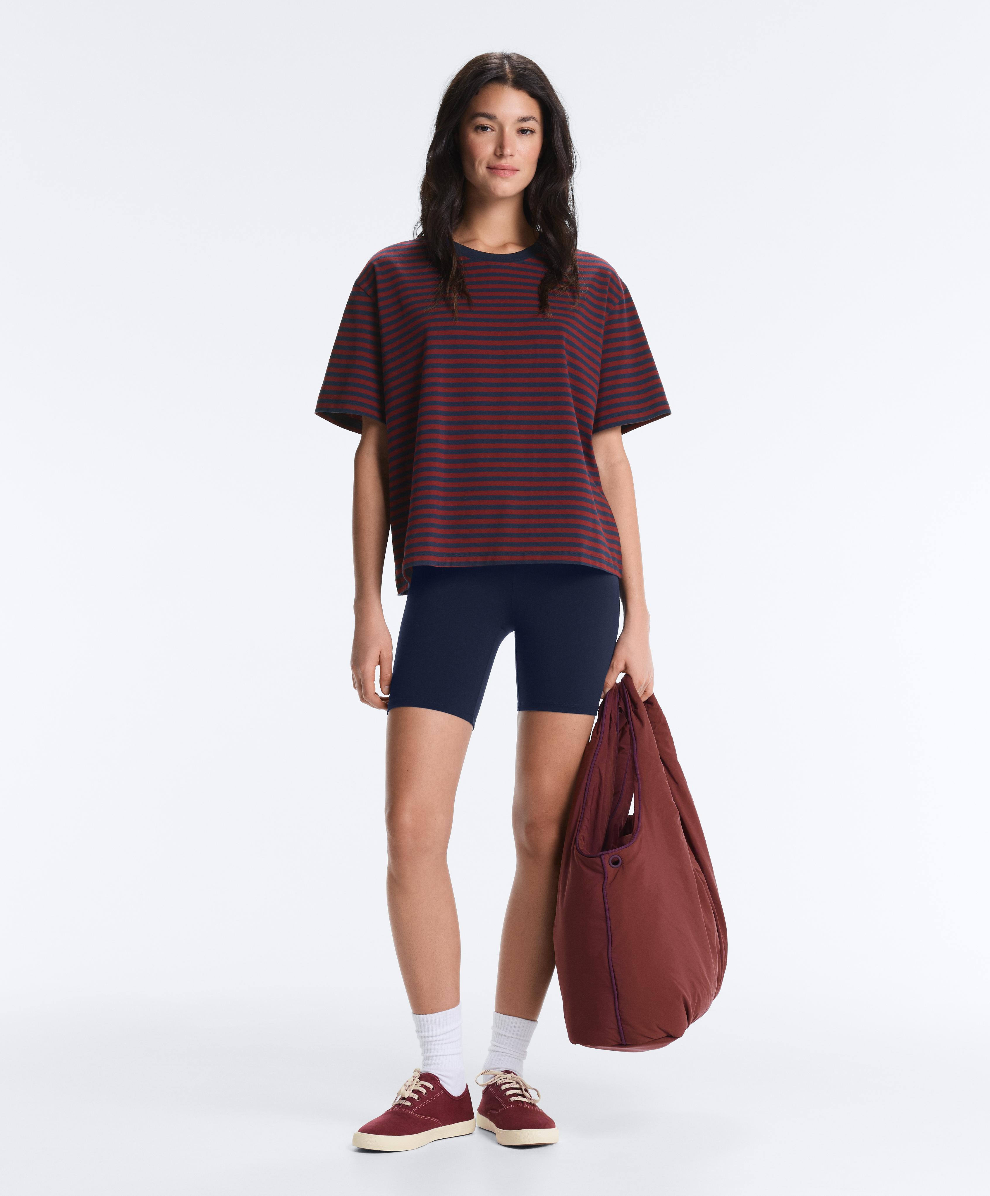 Boxy short sleeve striped cotton blend T-shirt — BRIGHT RED