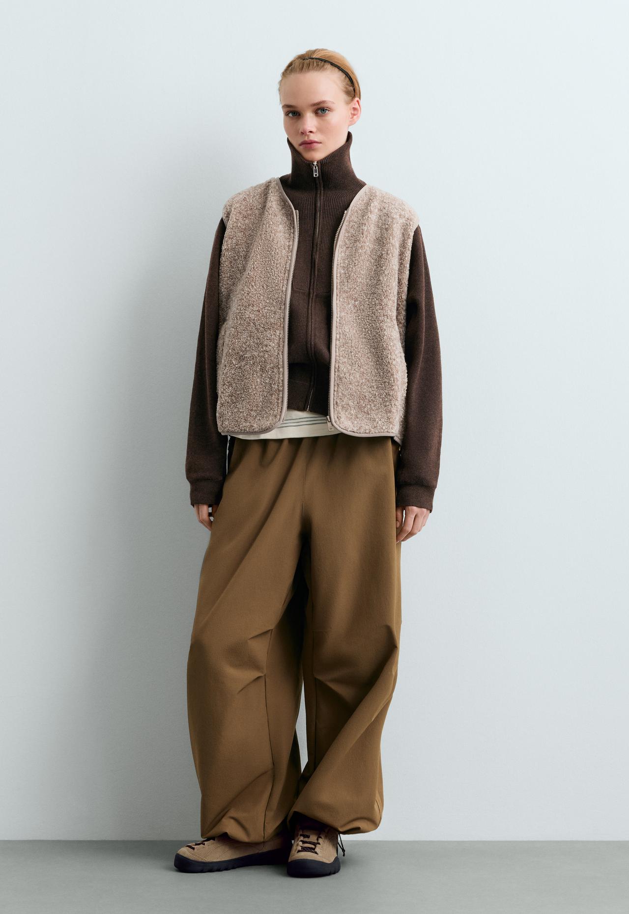 Faux-shearling gilet with zip — TAUPE