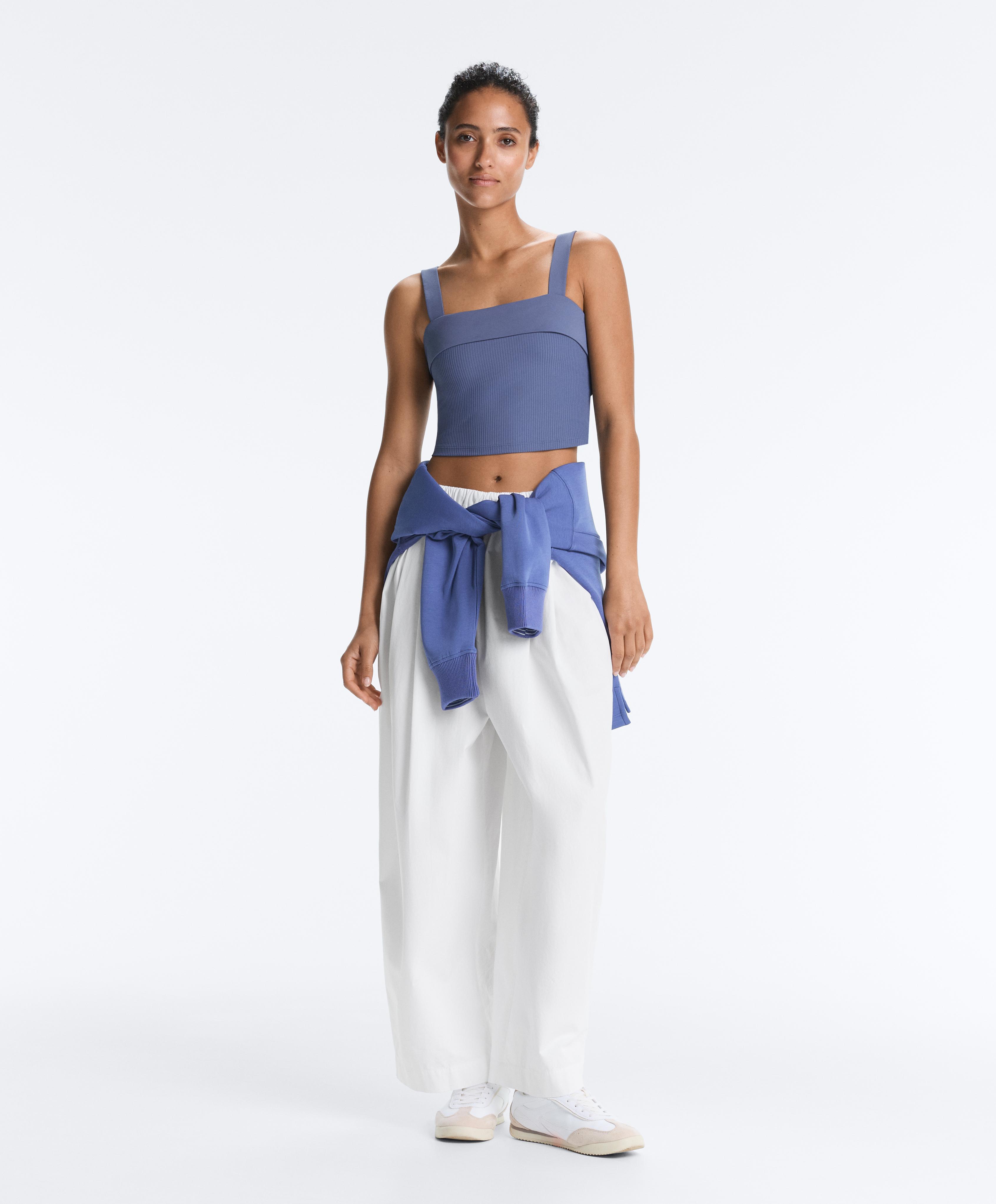 Comfortlux rib turn-up tank top — MID-WASHED BLUE