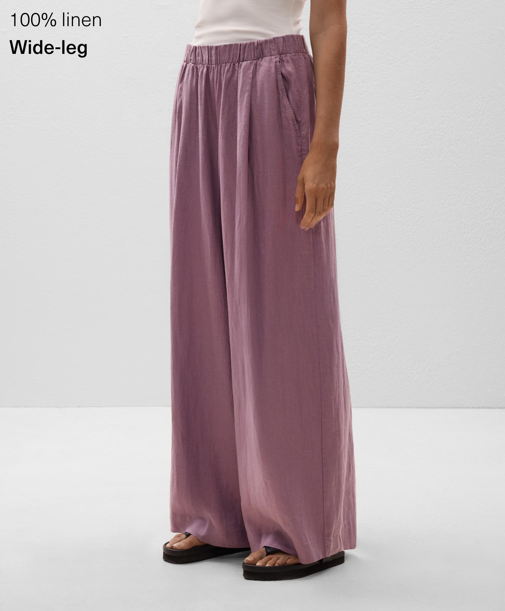 100% linen wide-leg trousers