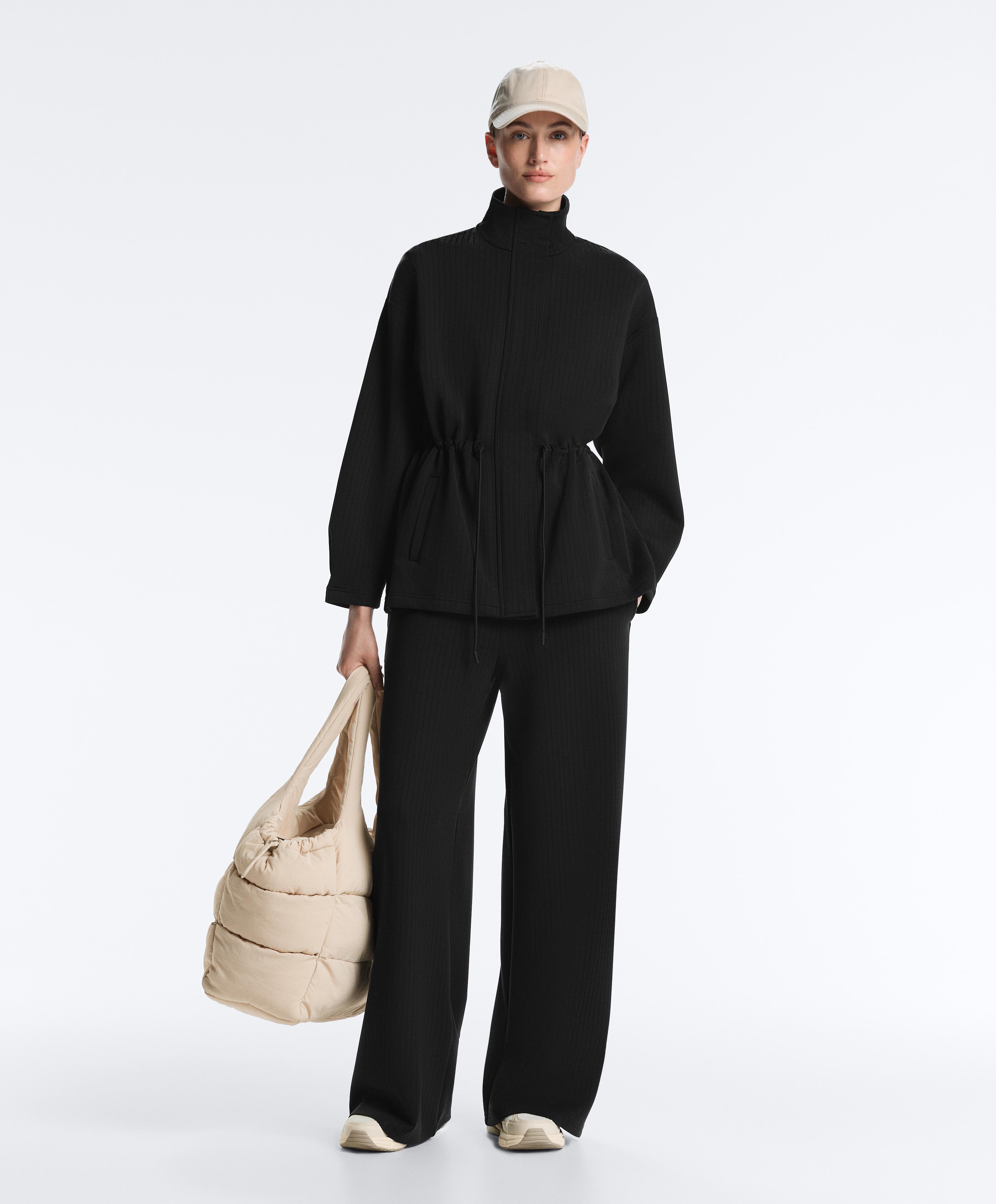 Long Utility jacket with soft-touch modal — BLACK