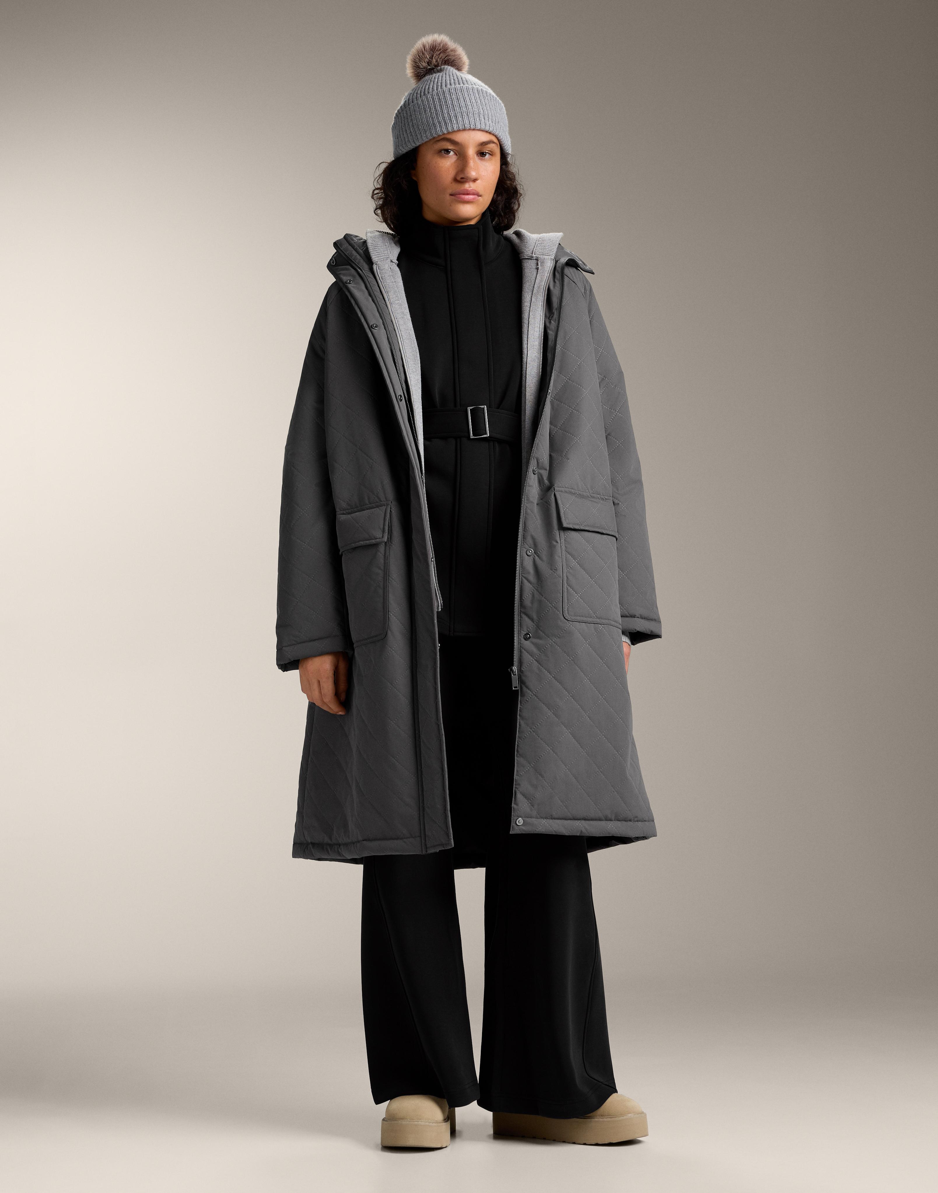 Lange Jacke mit Gürtel und Modalanteil brushed Lange Jacke mit Gürtel und Modalanteil brushed