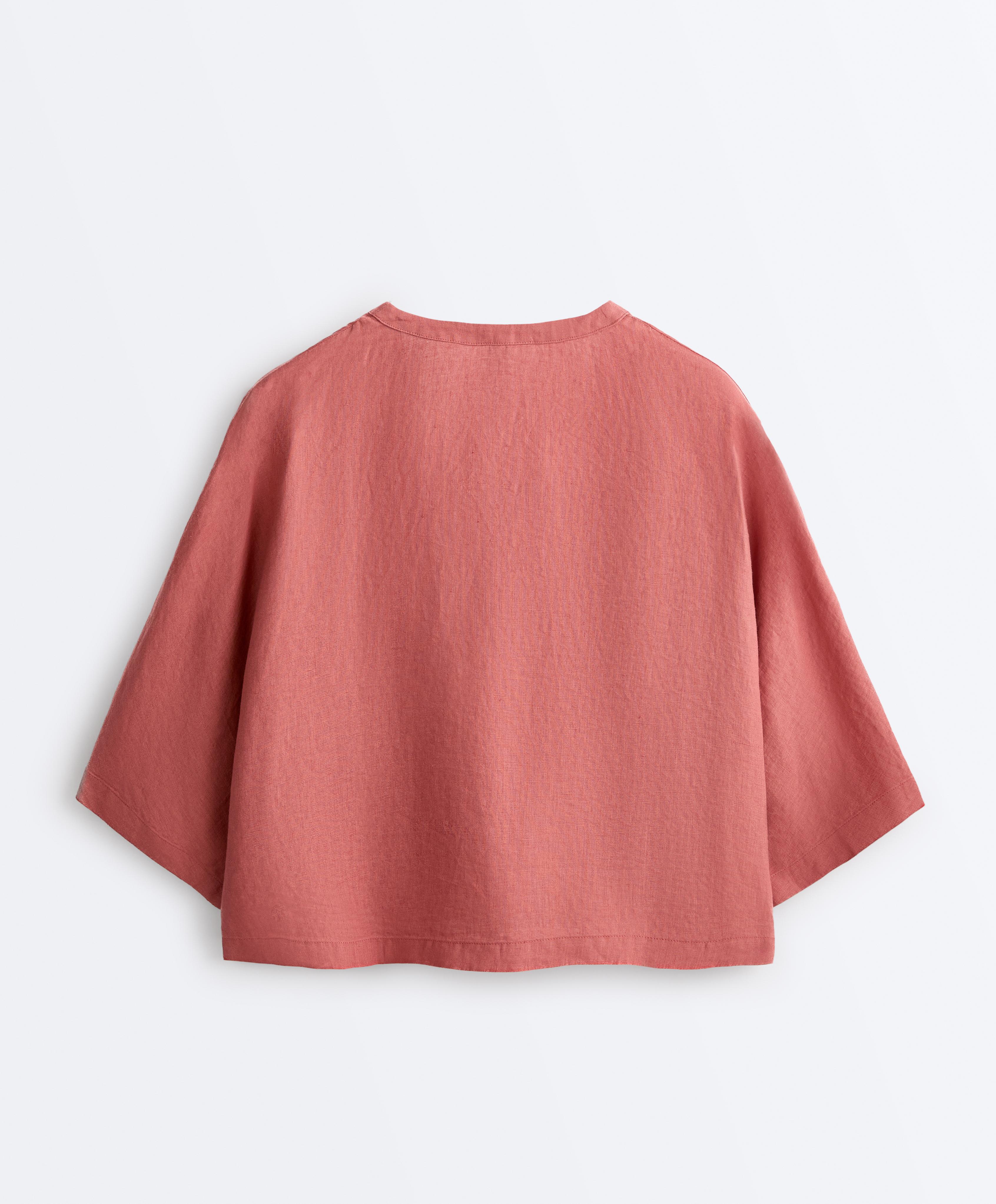 100% linen short-sleeve shirt — CORAL