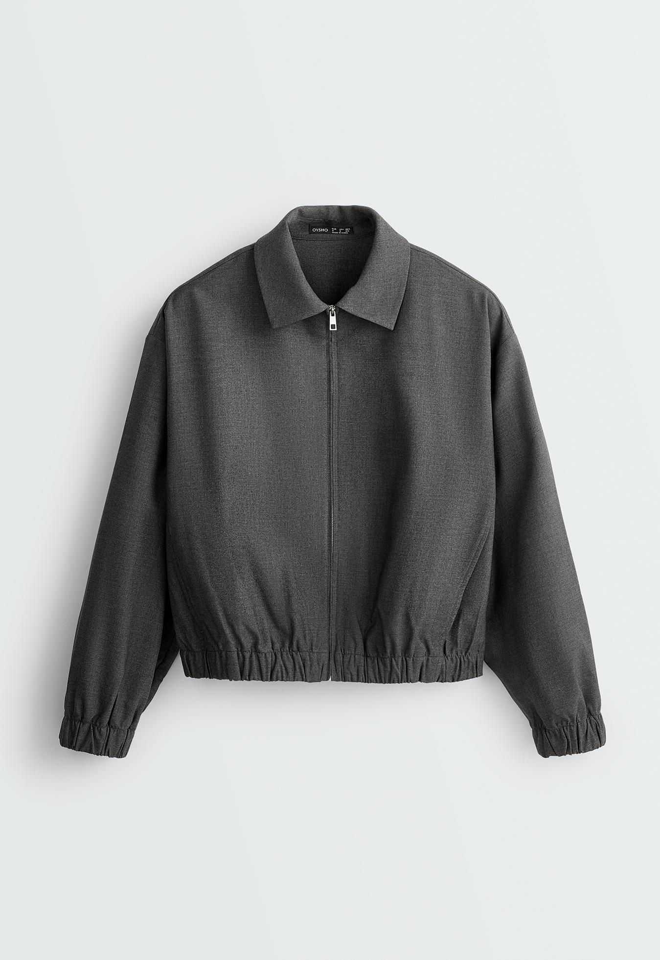 Cropped lapel collar jacket with wool — GREY