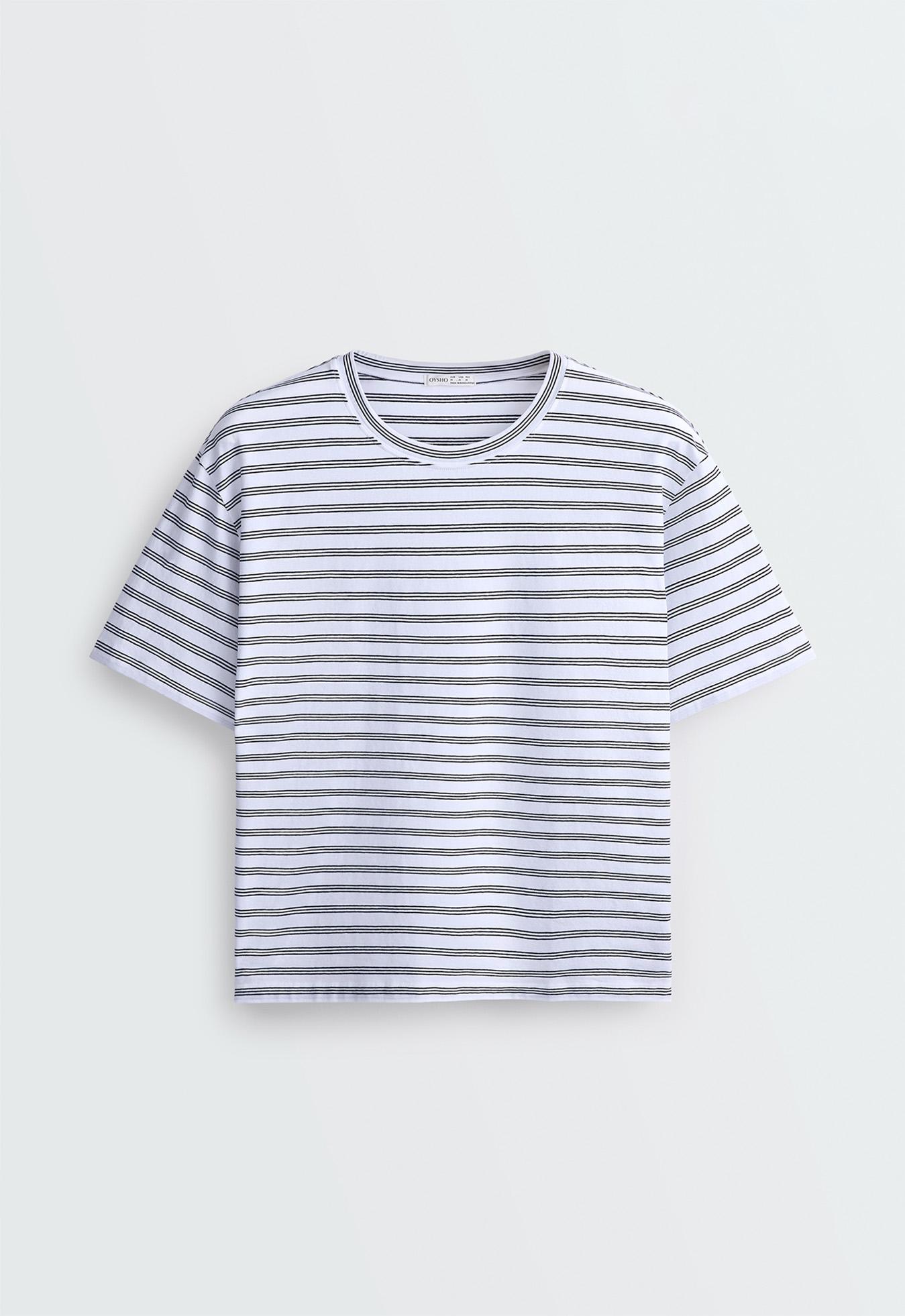 Boxy short-sleeved striped cotton-blend T-shirt — BLACK