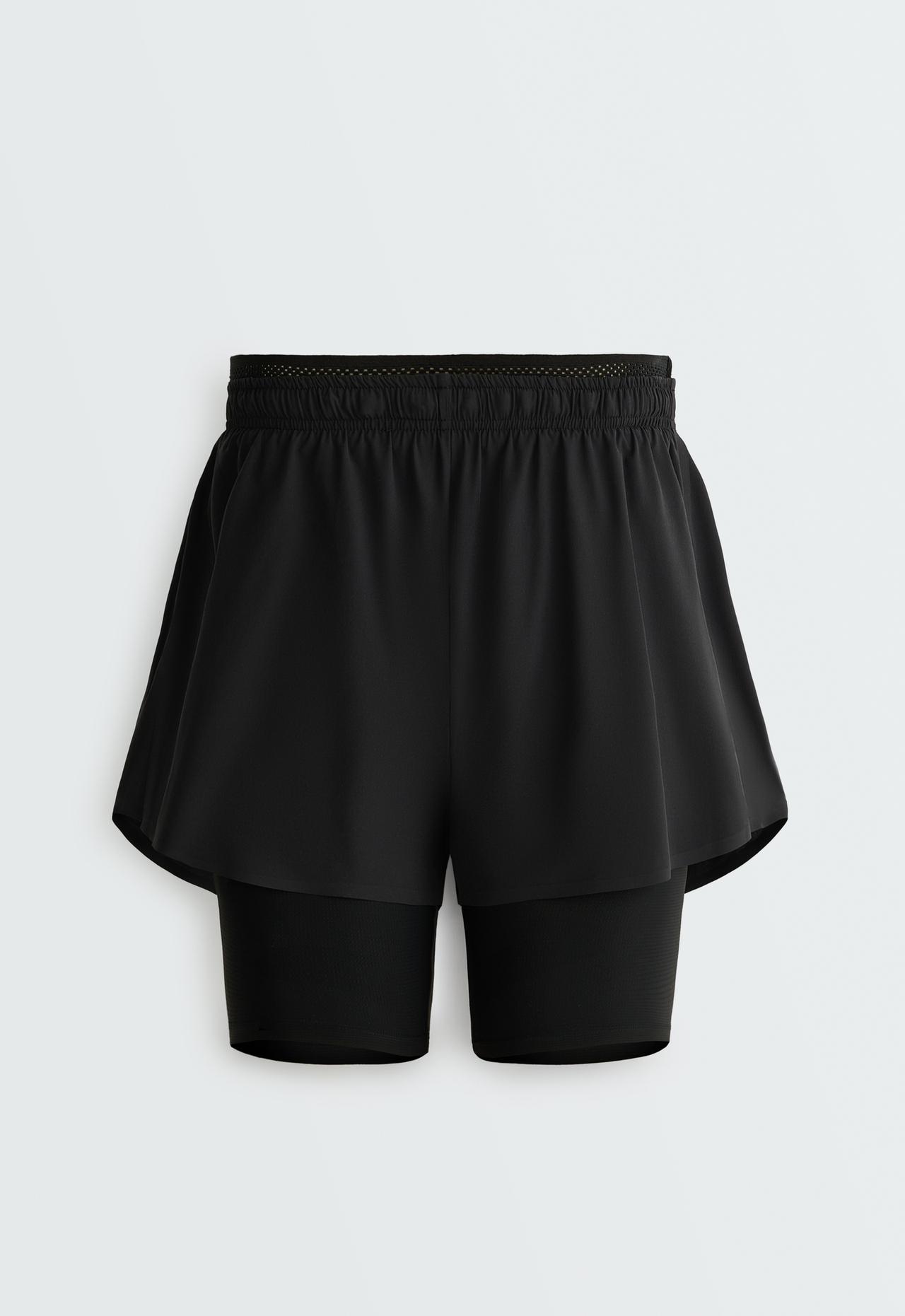 Technical mid rise 2-in-1 shorts — BLACK