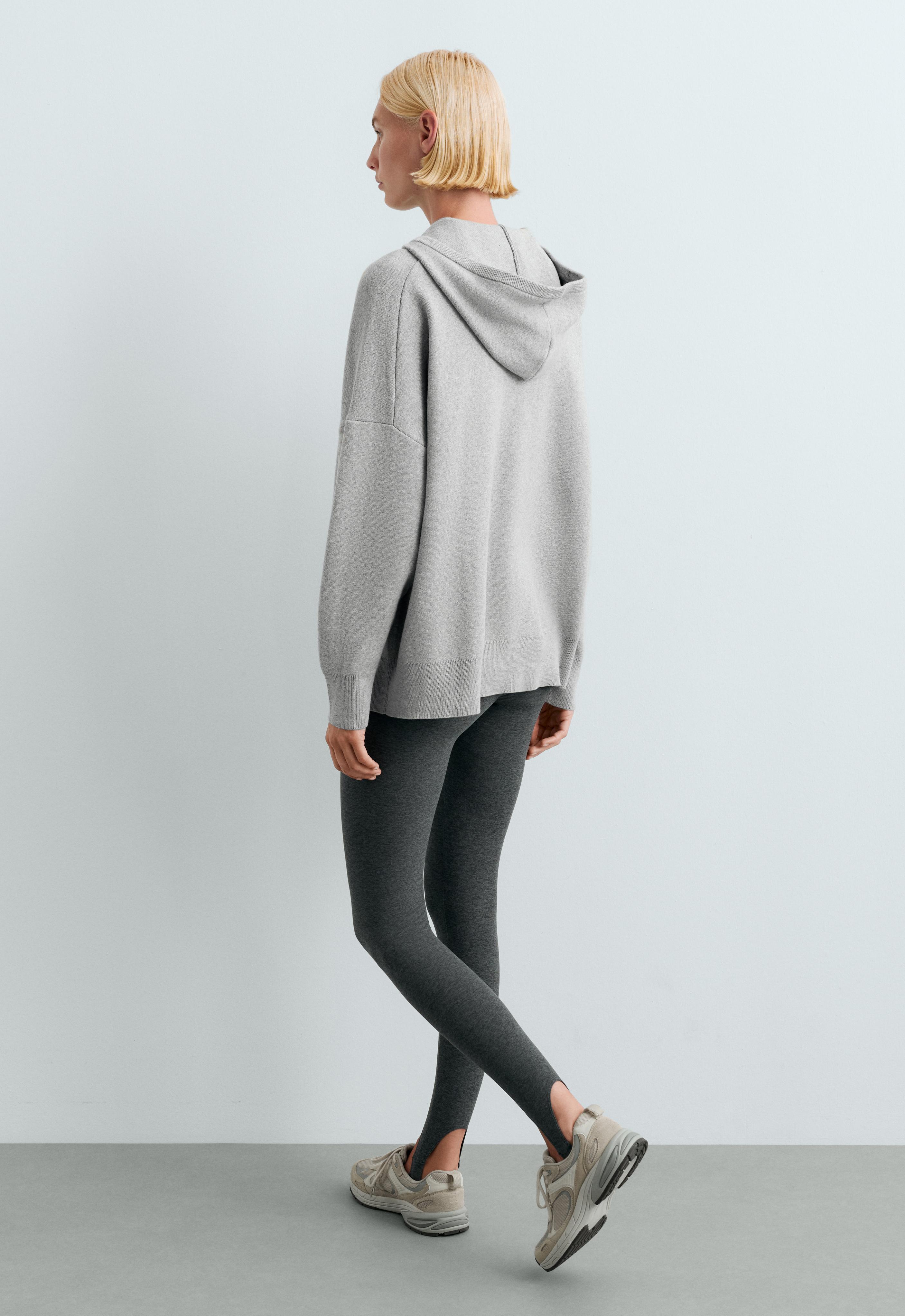 Long knit hooded jacket — PALE GREY