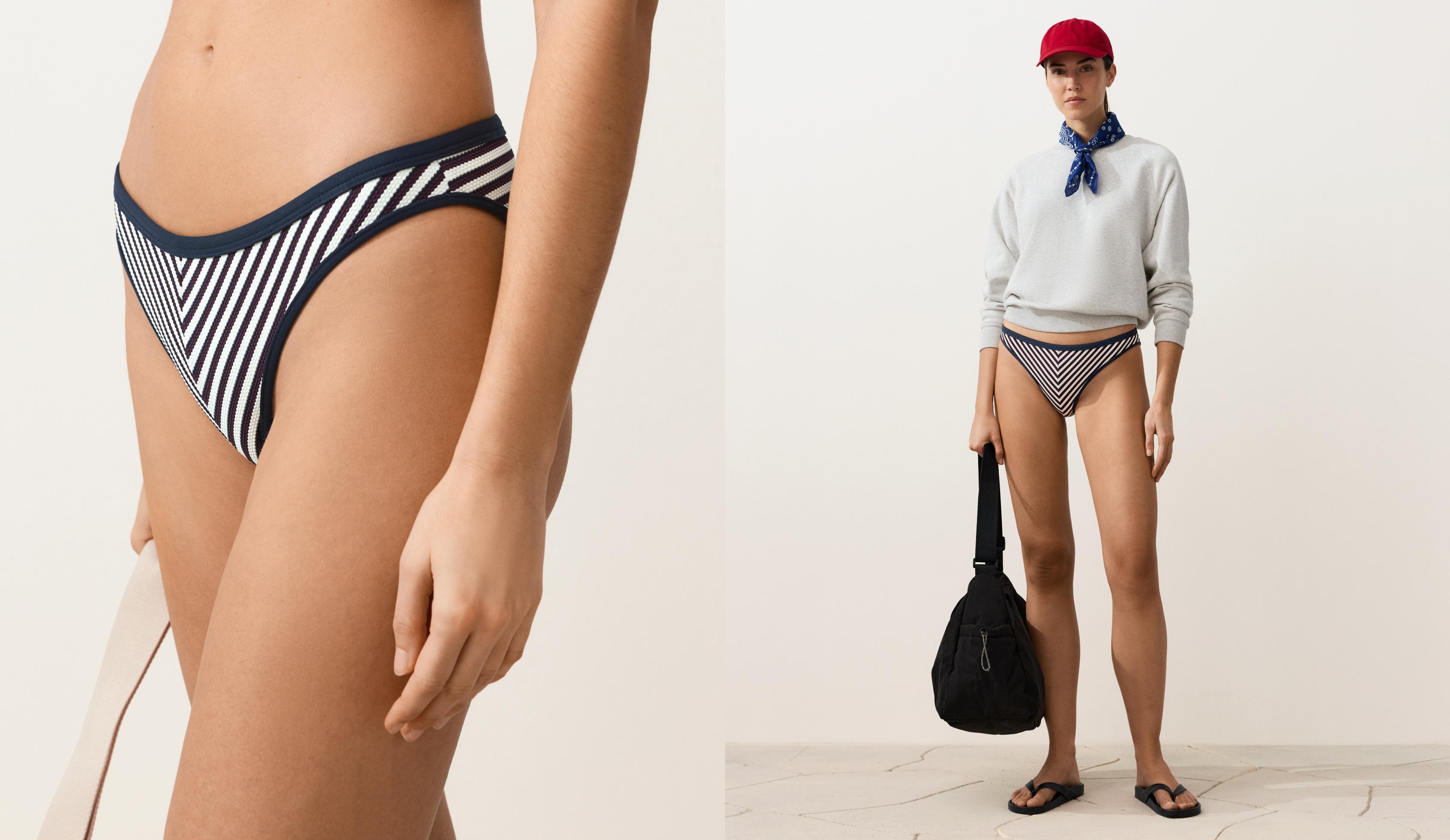Trim textured stripe classic bikini briefs — NAVY BLUE