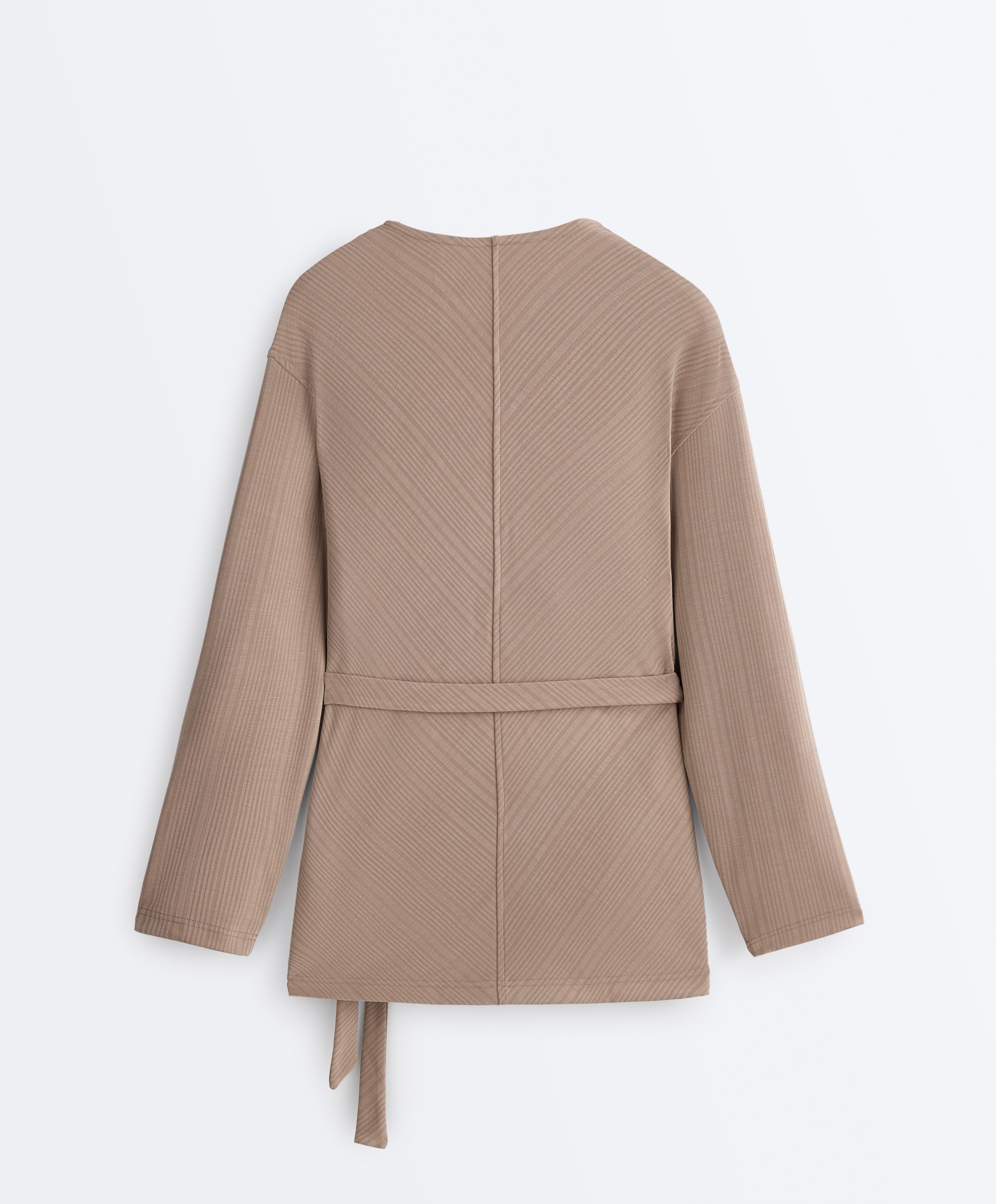 Long asymmetric stripe jacket with modal — DARK TAUPE