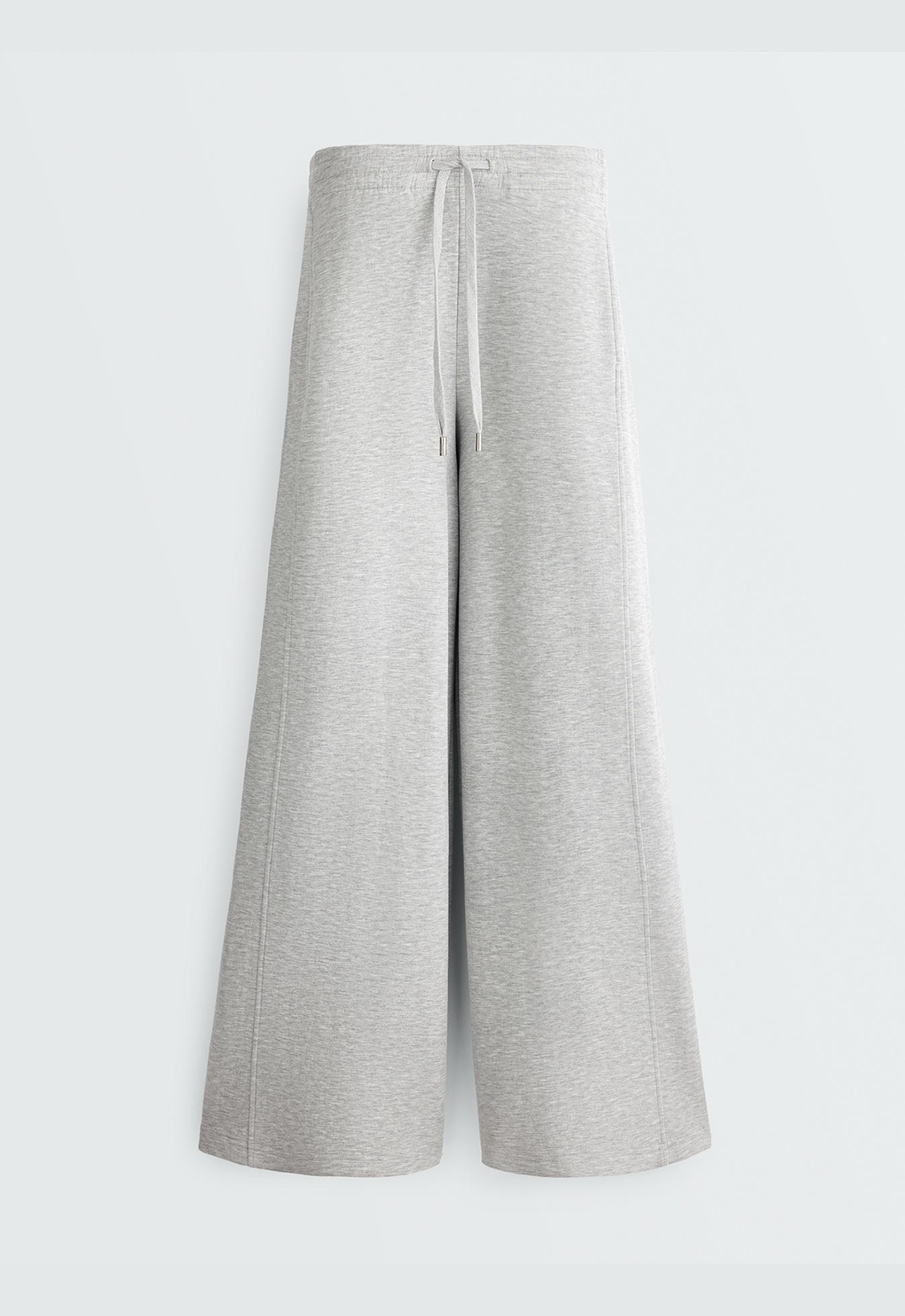Melange piqué straight-leg trousers — GREY MELANGE