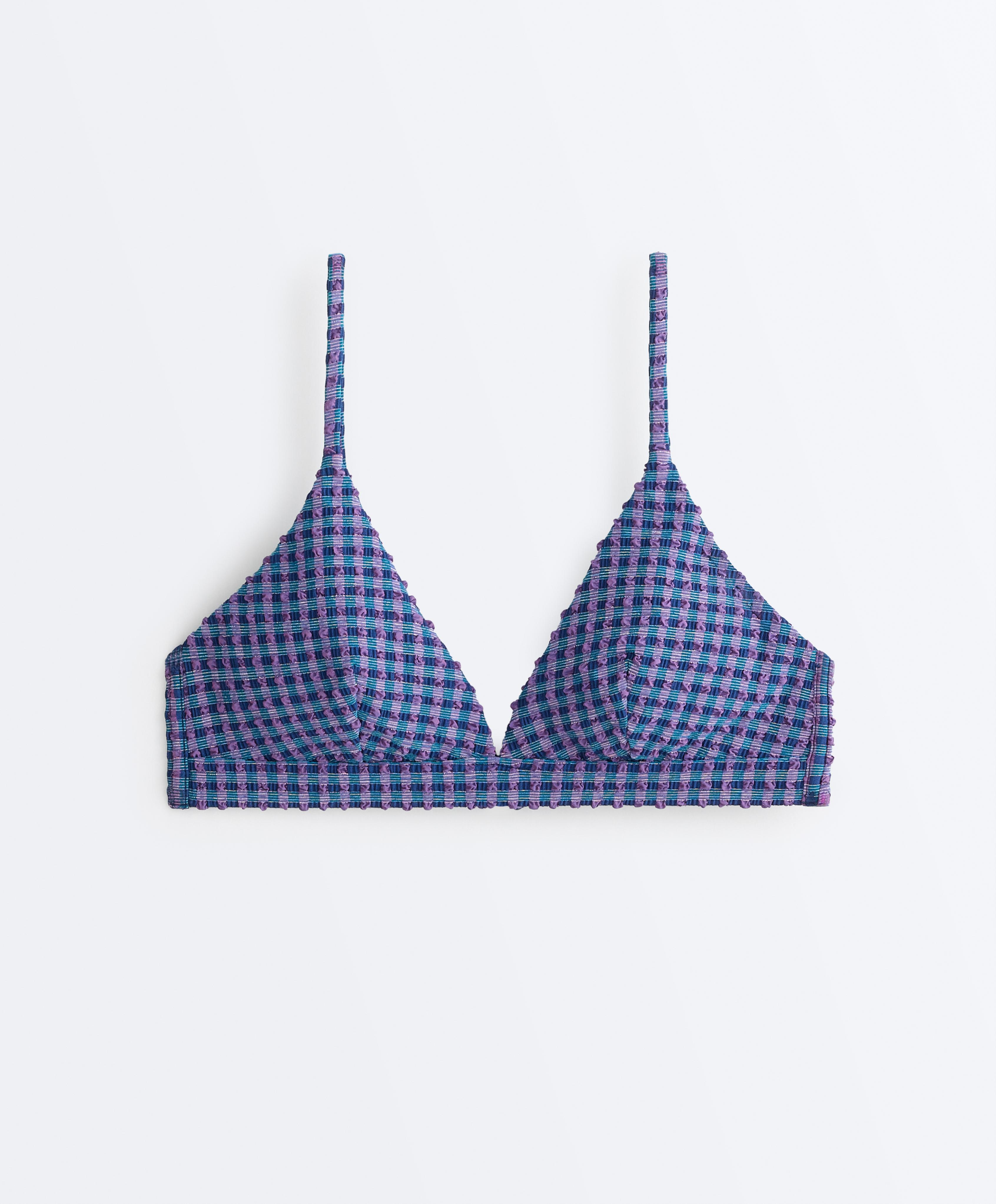 Gingham triangle bikini top — NAVY BLUE