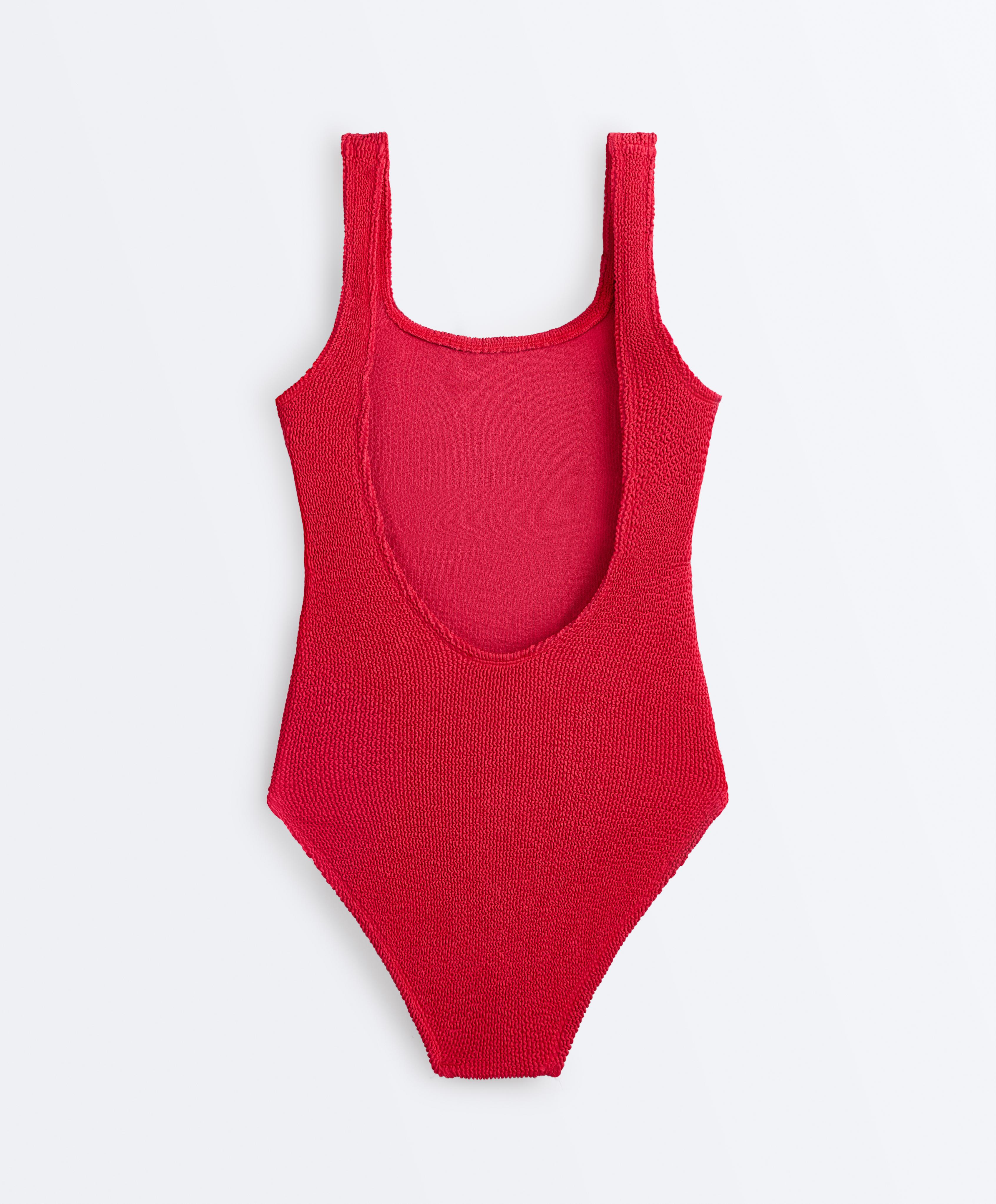 Crinkle round neck swimsuit — GERANIUM RED