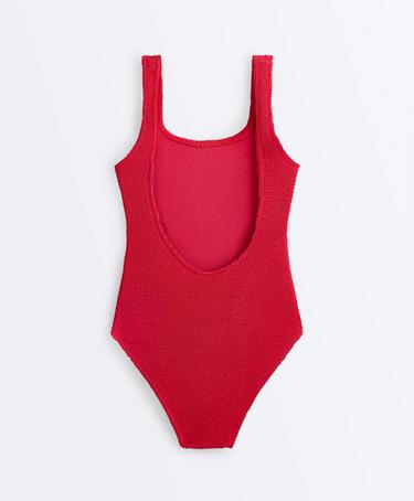 Crinkle round neck swimsuit — GERANIUM RED 9