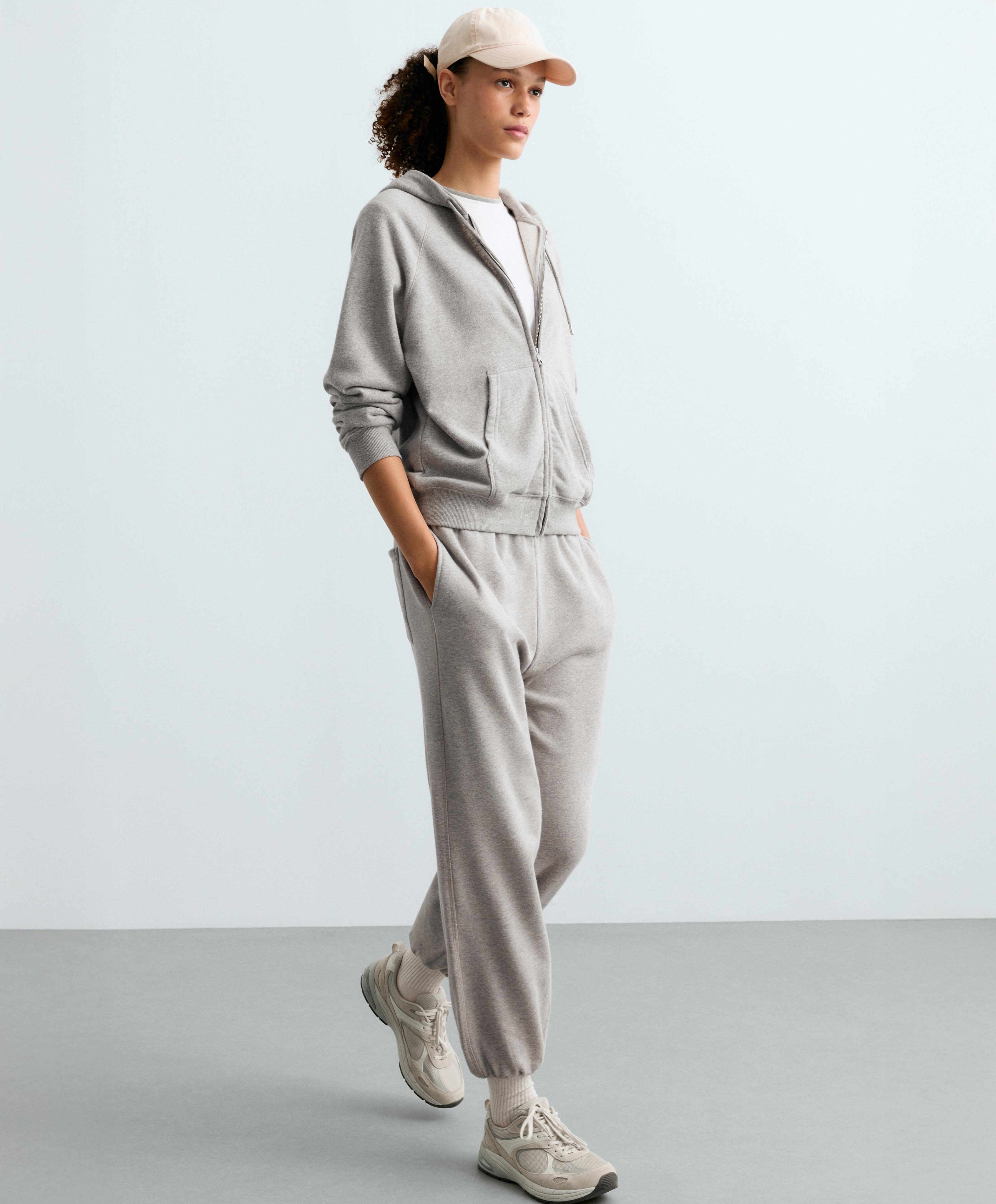 Zip-up fleece hoodie — MID-GREY MELANGE