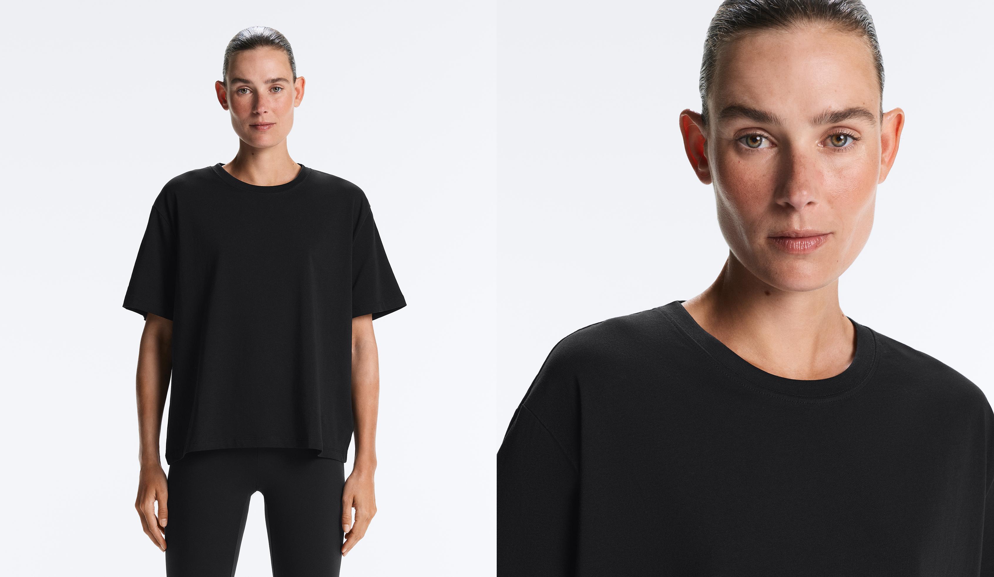 Boxy short-sleeved cotton blend T-shirt — BLACK