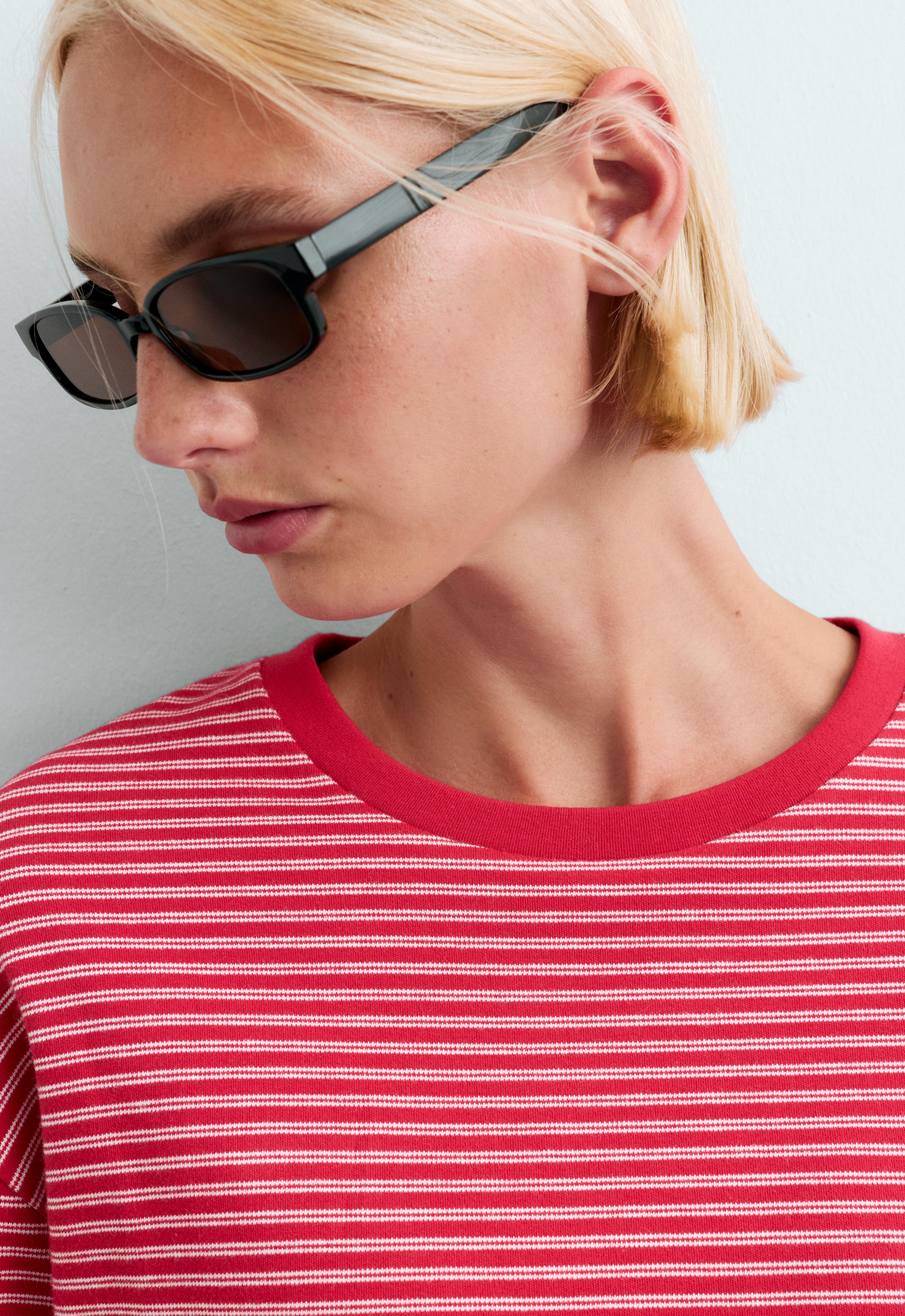 Striped boxy long-sleeved cotton-blend T-shirt