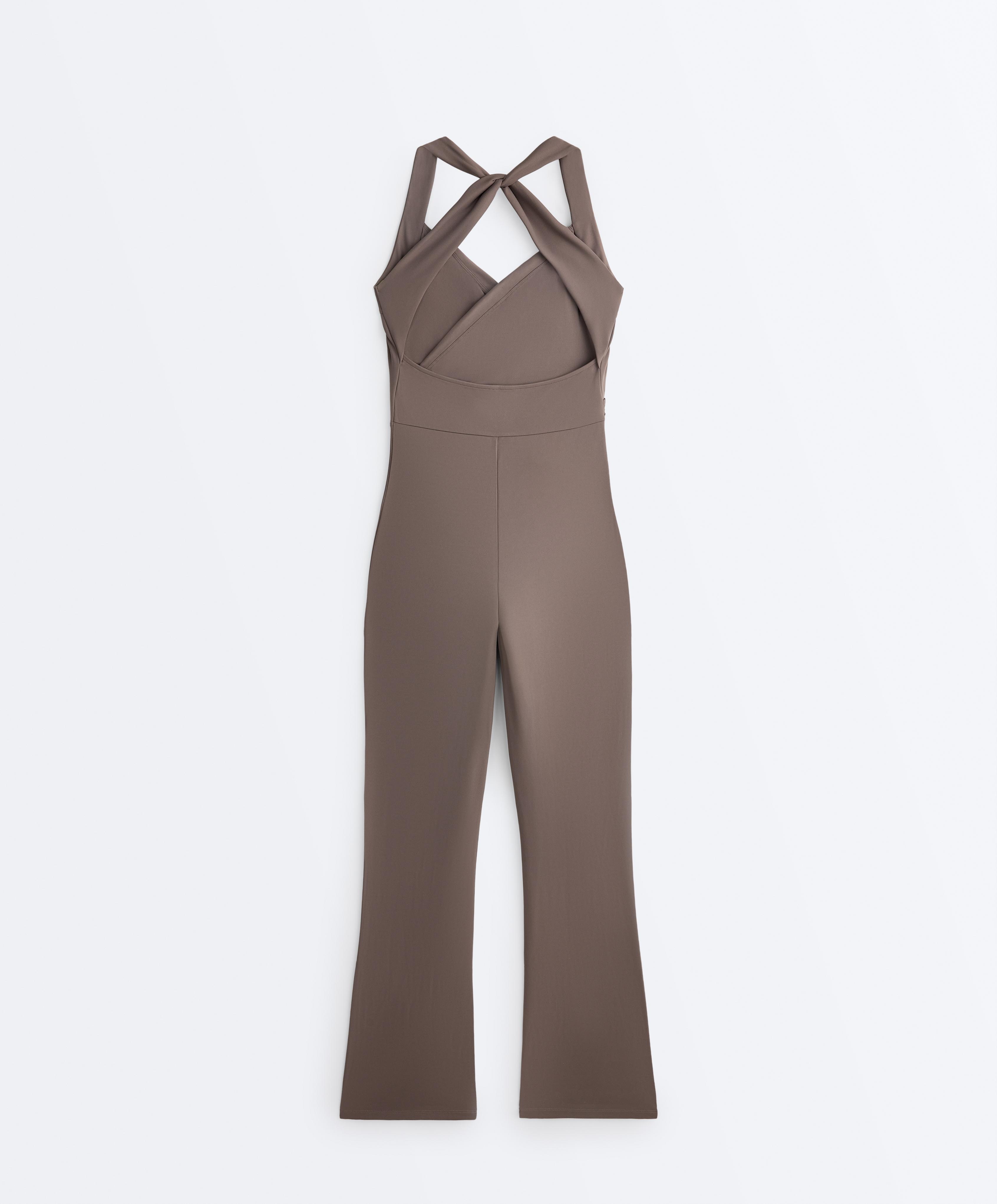 Crossover Comfortlux long flare jumpsuit — TAUPE-GREY 