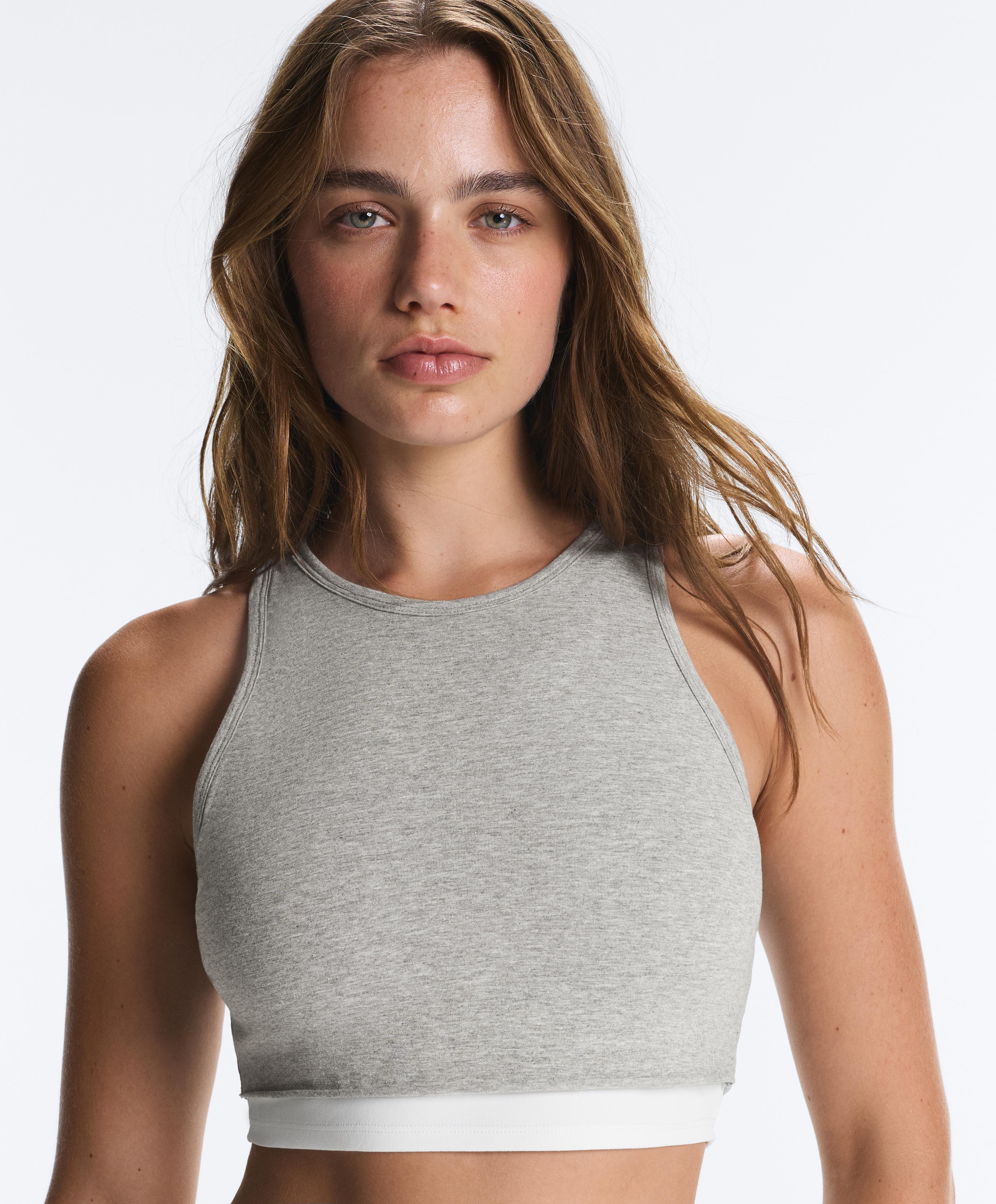 Marl overlay halterneck tank top — GREY MELANGE