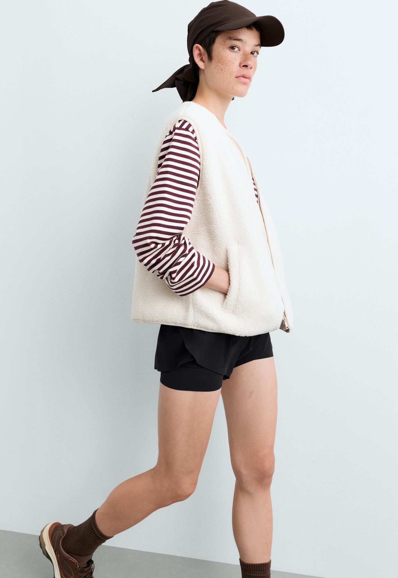 Faux-shearling gilet with zip — ECRU