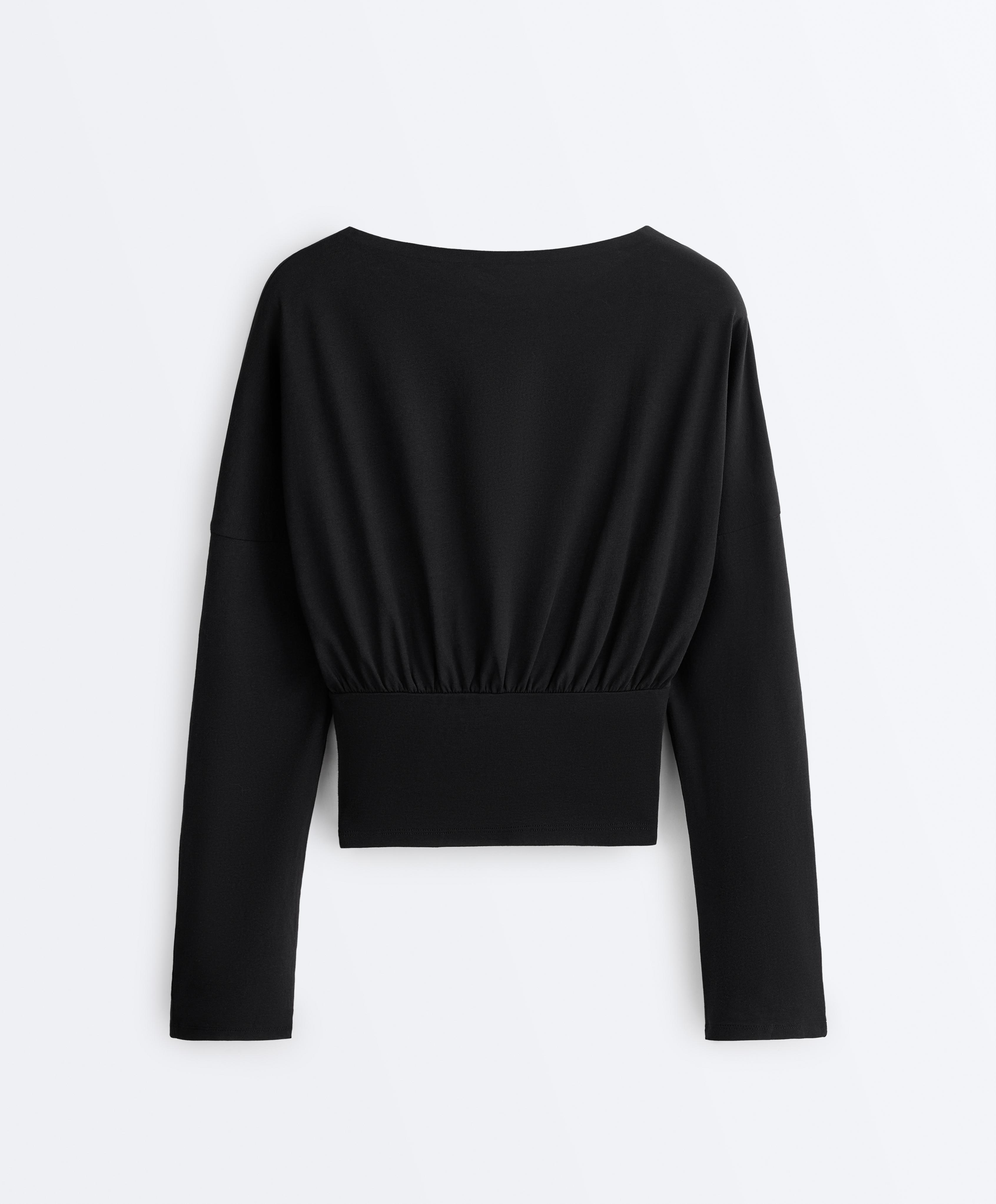 Fitted waist cotton blend T-shirt — BLACK