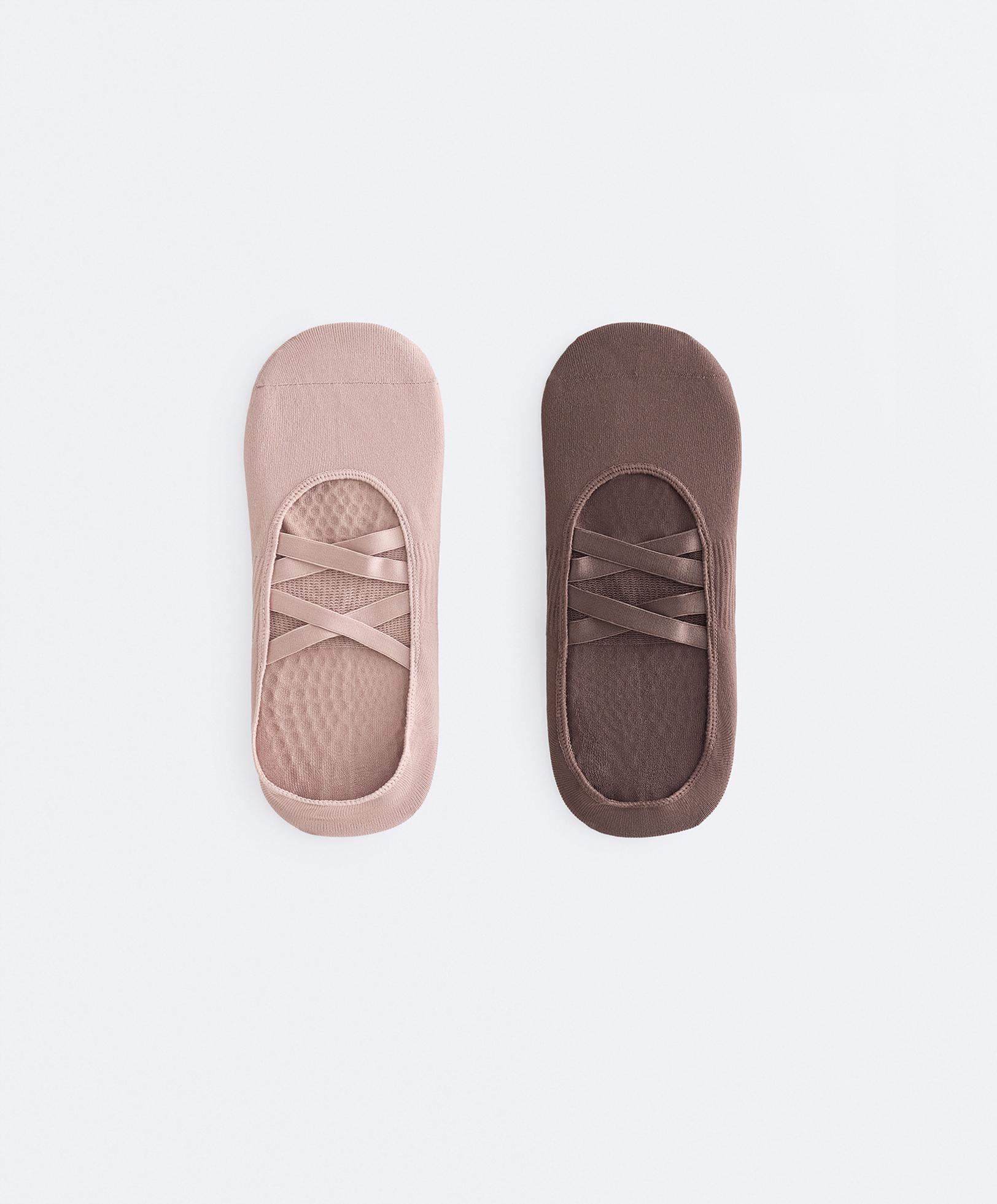 2 pairs of polyamide blend yoga and Pilates socks with double straps — DUSTY PINK
