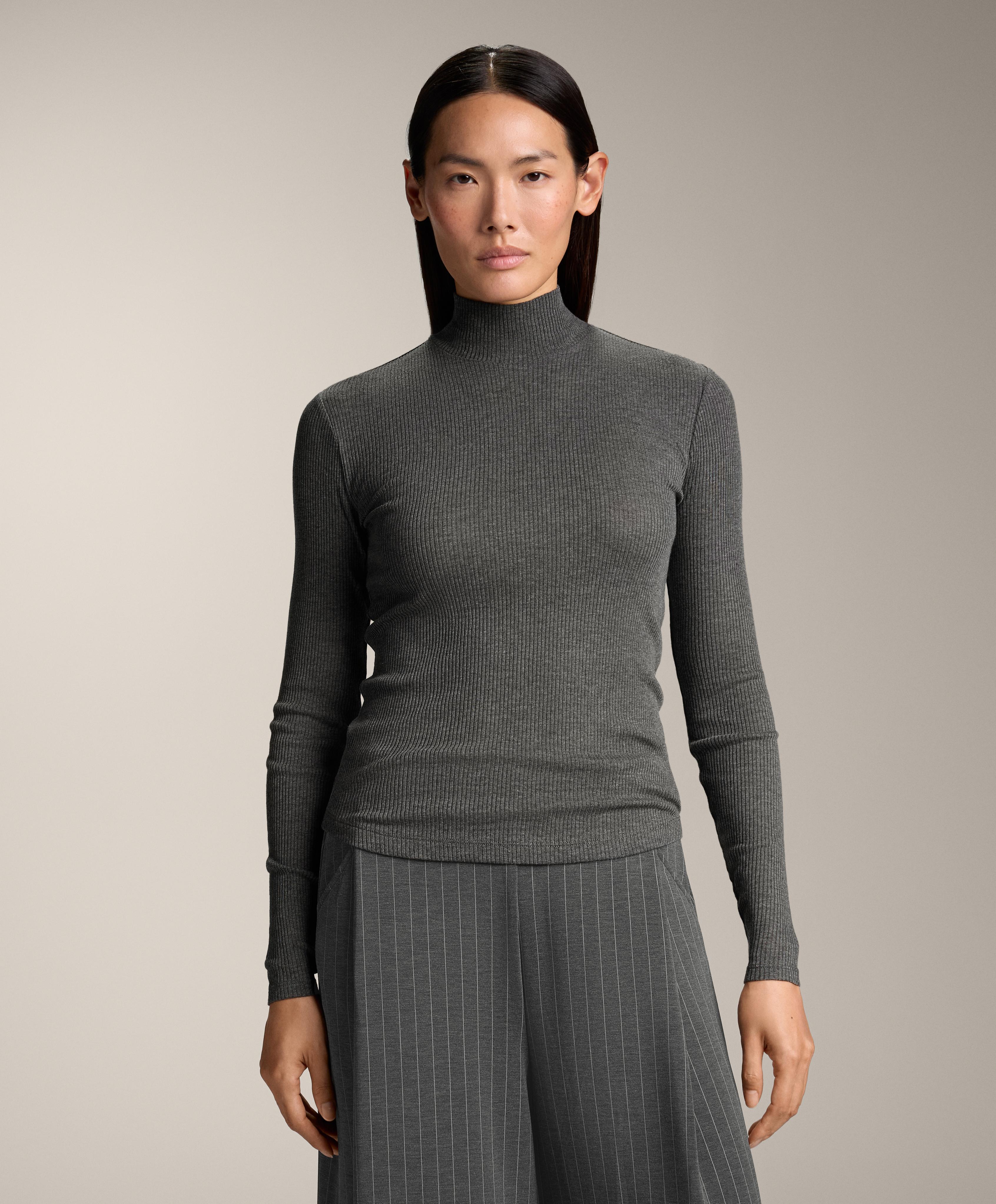 T-shirt col montant rib avec lyocell T-shirt col montant rib avec lyocell