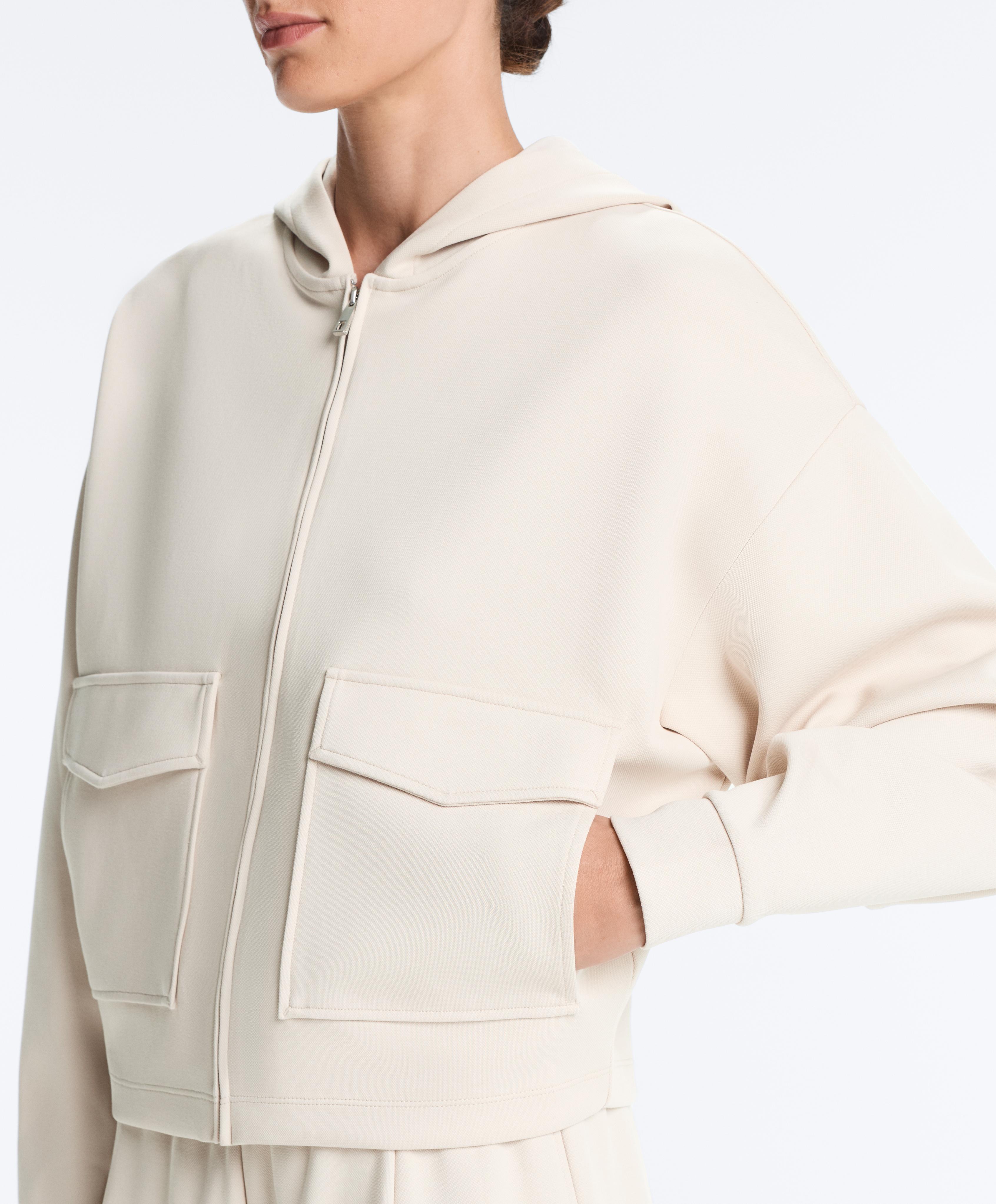 Hooded piqué cotton jacket — PALE MINK